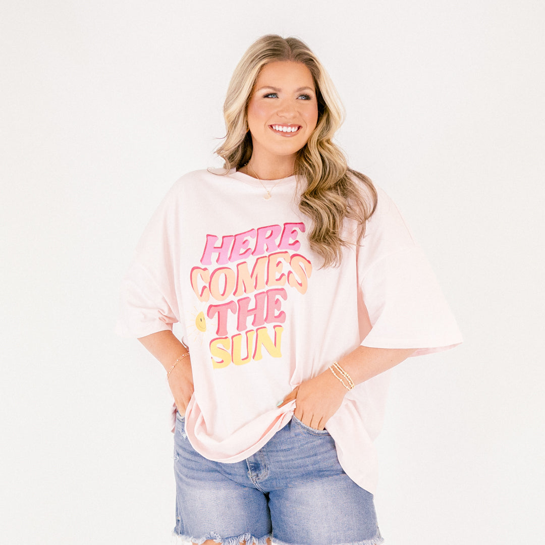 Sunshine Days Boyfriend Tee, Cream Pink