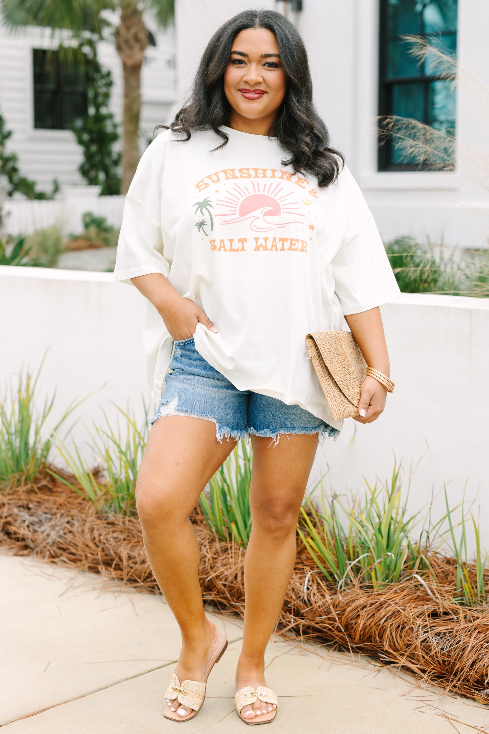 Sunshine and Saltwater Boyfriend Tee, Ivory