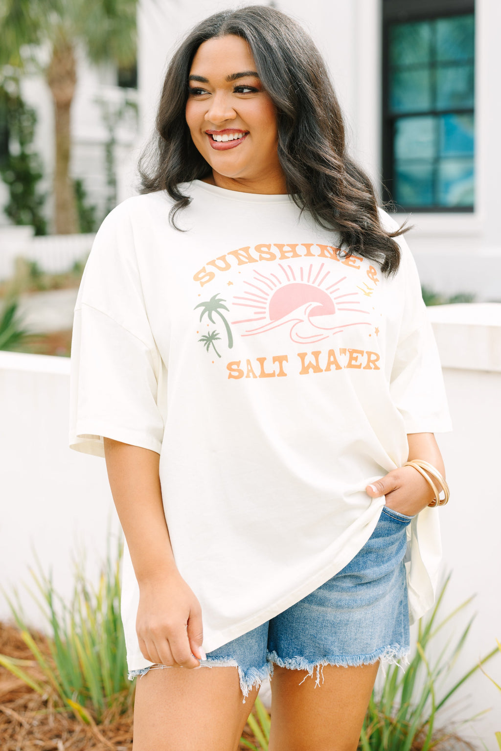 Sunshine and Saltwater Boyfriend Tee, Ivory
