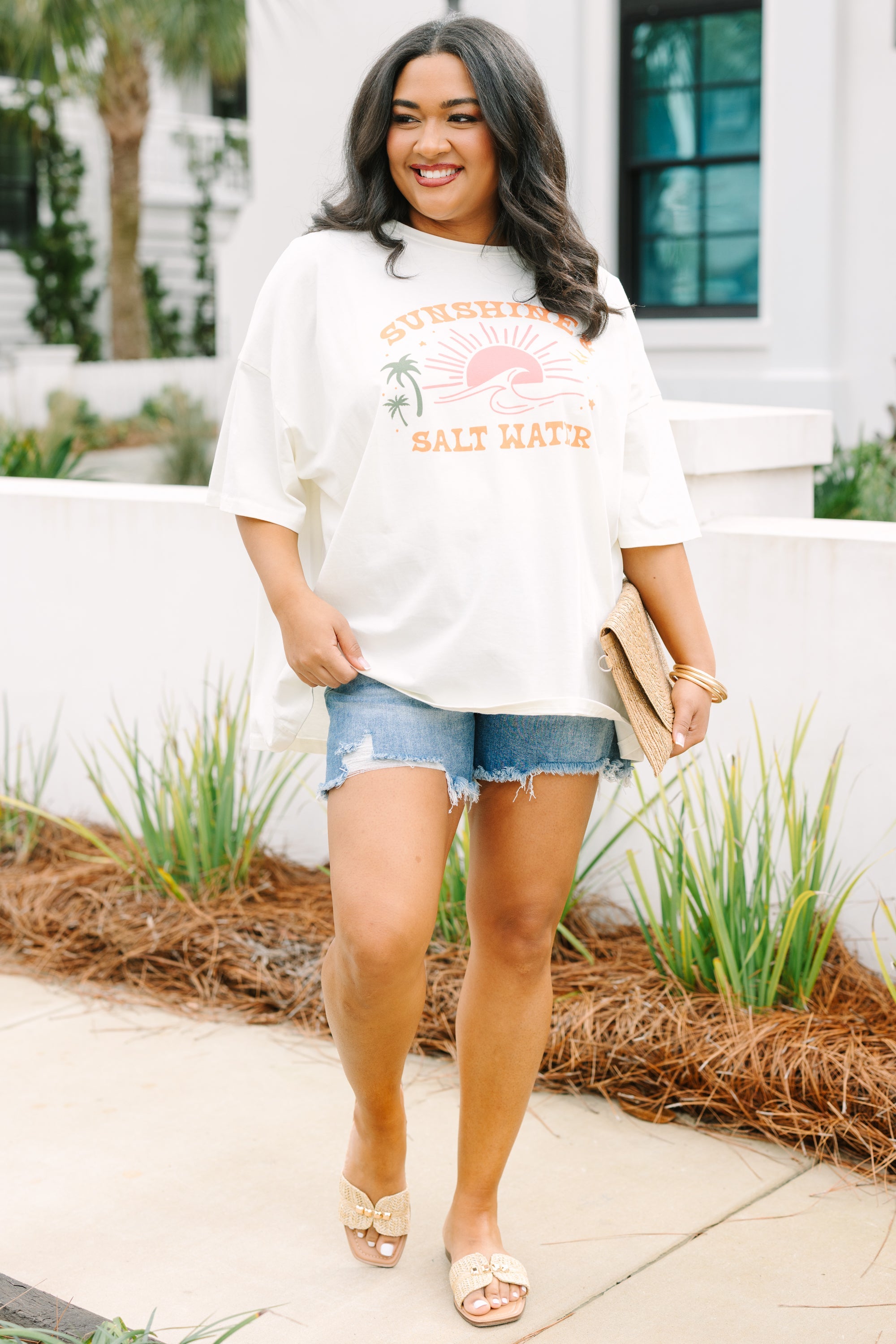 Sunshine and Saltwater Boyfriend Tee, Ivory