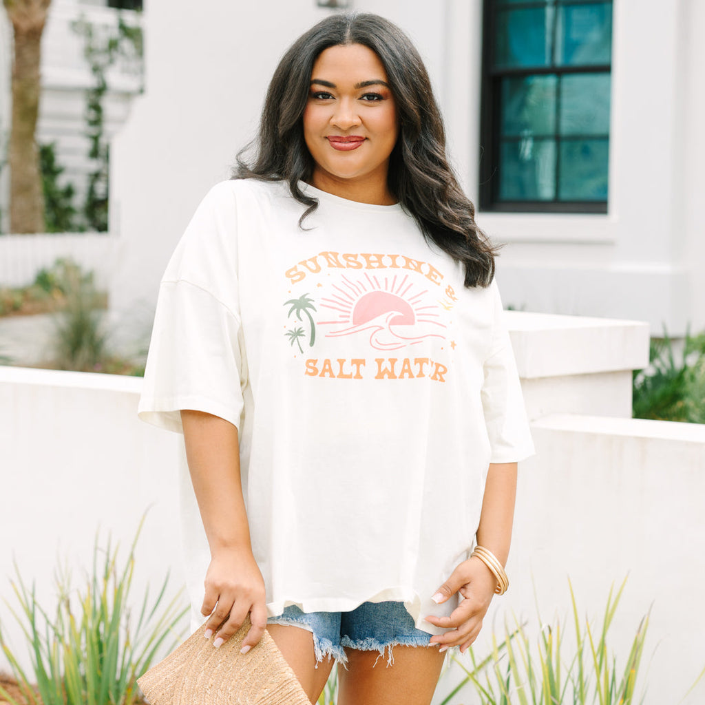 Sunshine and Saltwater Boyfriend Tee, Ivory