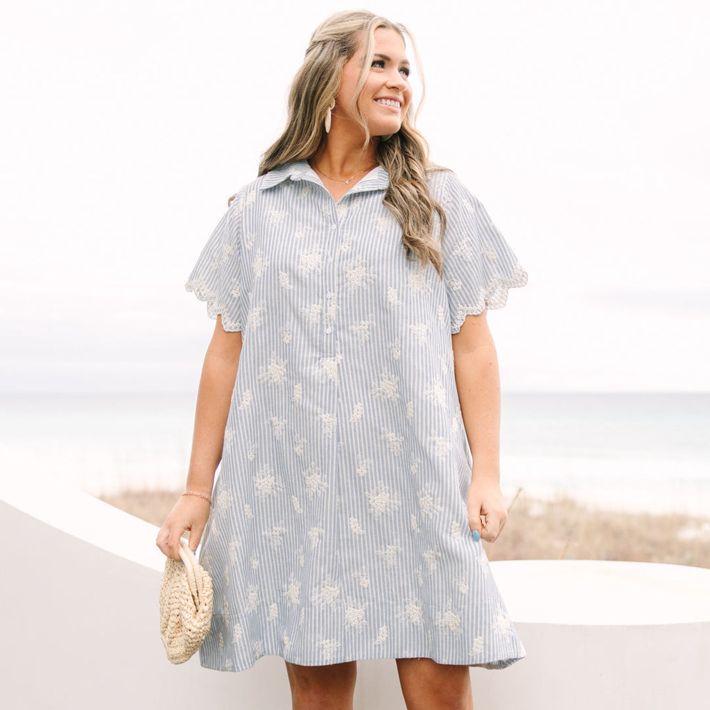 Sweet Breeze Dress, Blue Embroidery