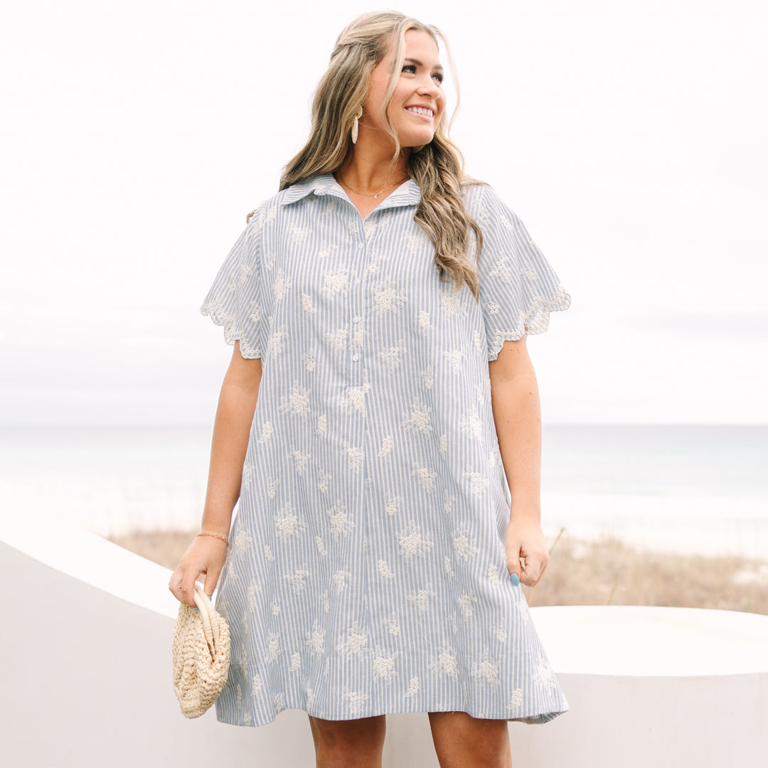 Sweet Breeze Dress, Blue Embroidery