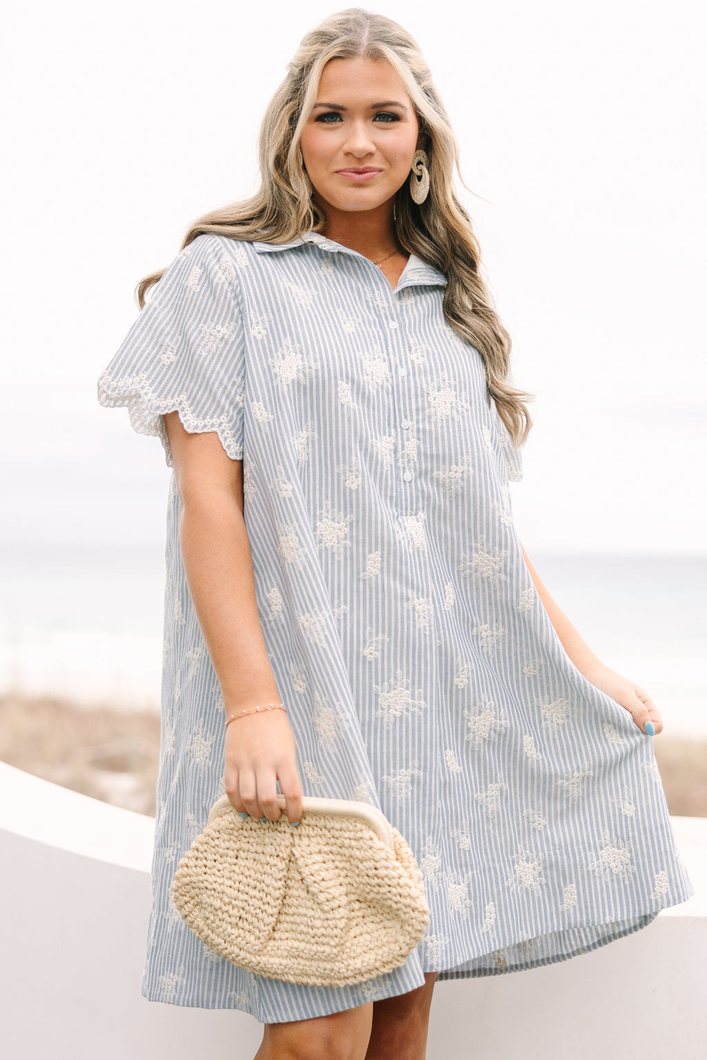 Sweet Breeze Dress, Blue Embroidery