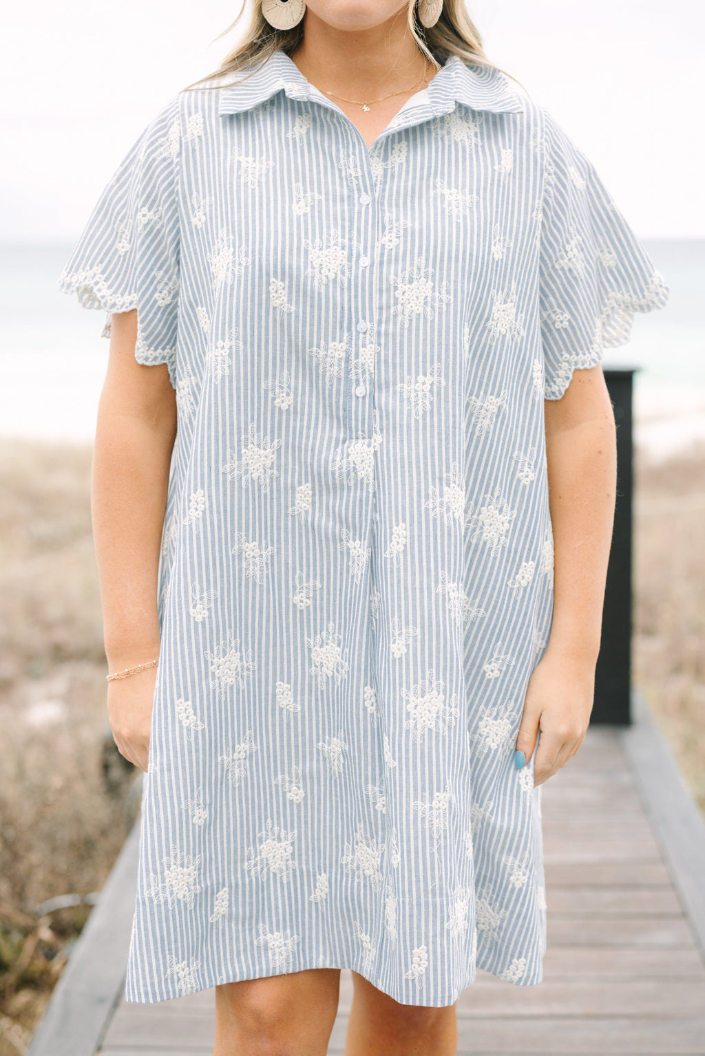 Sweet Breeze Dress, Blue Embroidery
