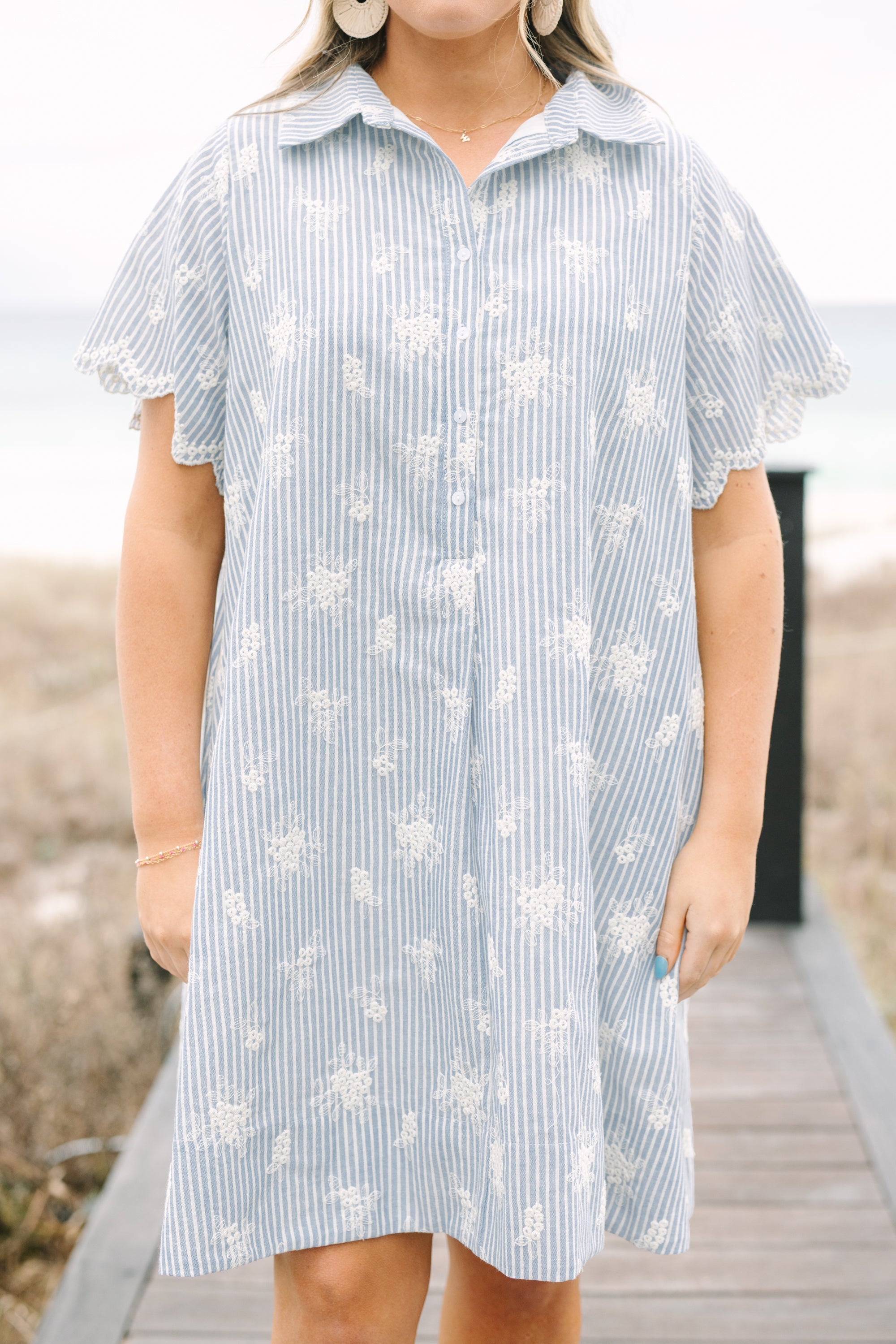 Sweet Breeze Dress, Blue Embroidery