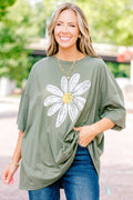 Sweet Daisies Boyfriend Tee, Moss