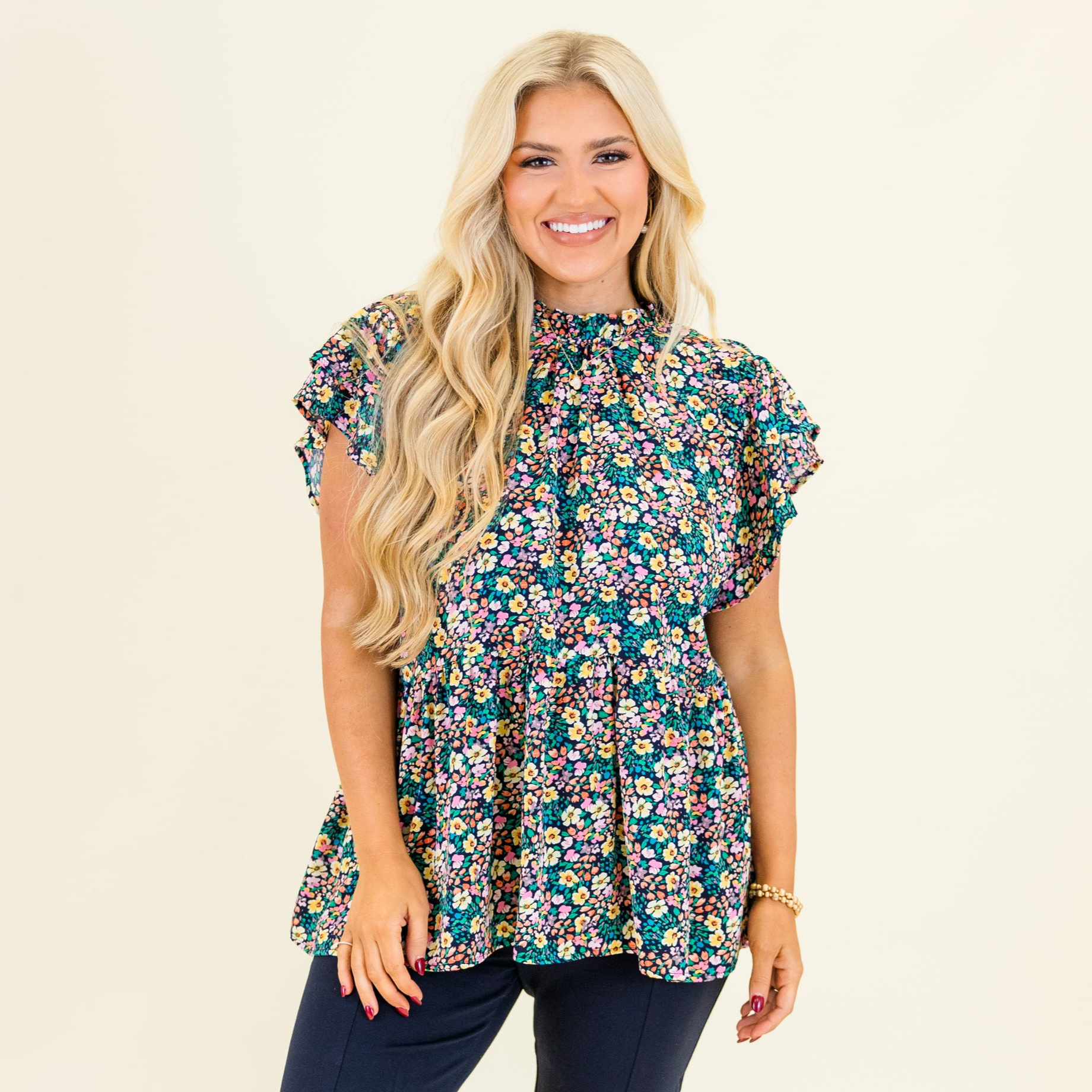 Sweet Georgia Peach Top, Navy Mix