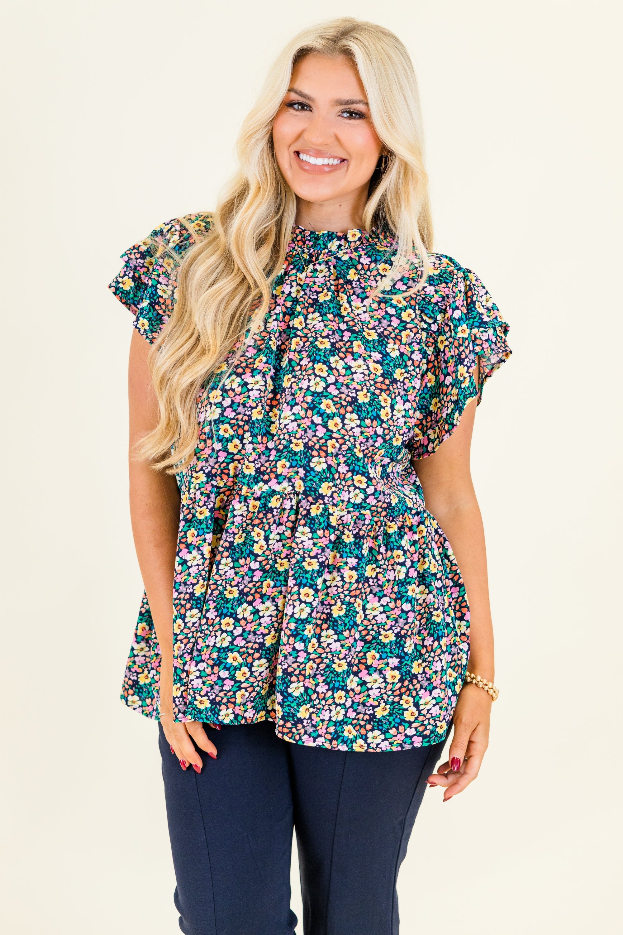 Sweet Georgia Peach Top, Navy Mix