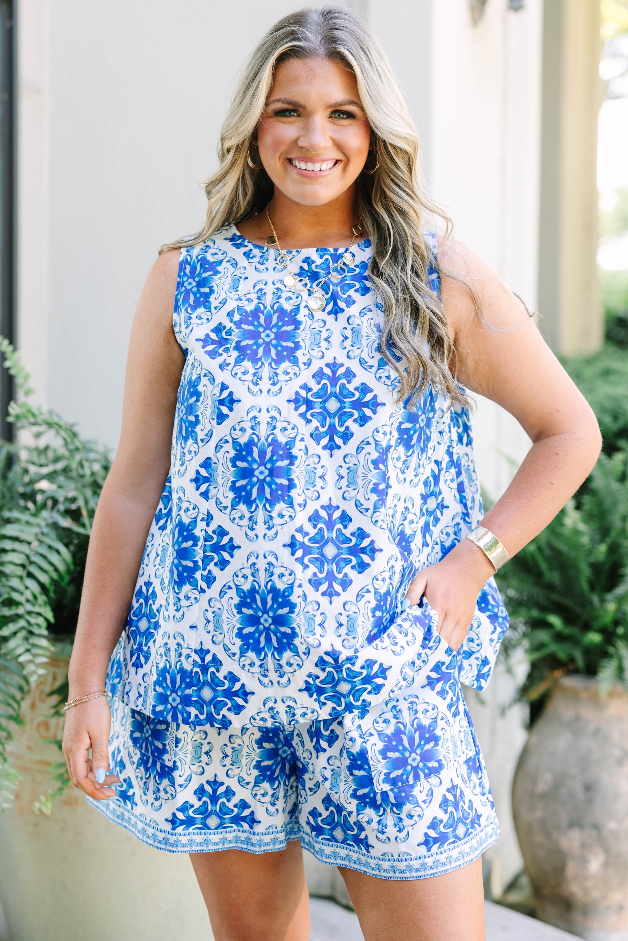 Sweet Moments Top, Blue Tile