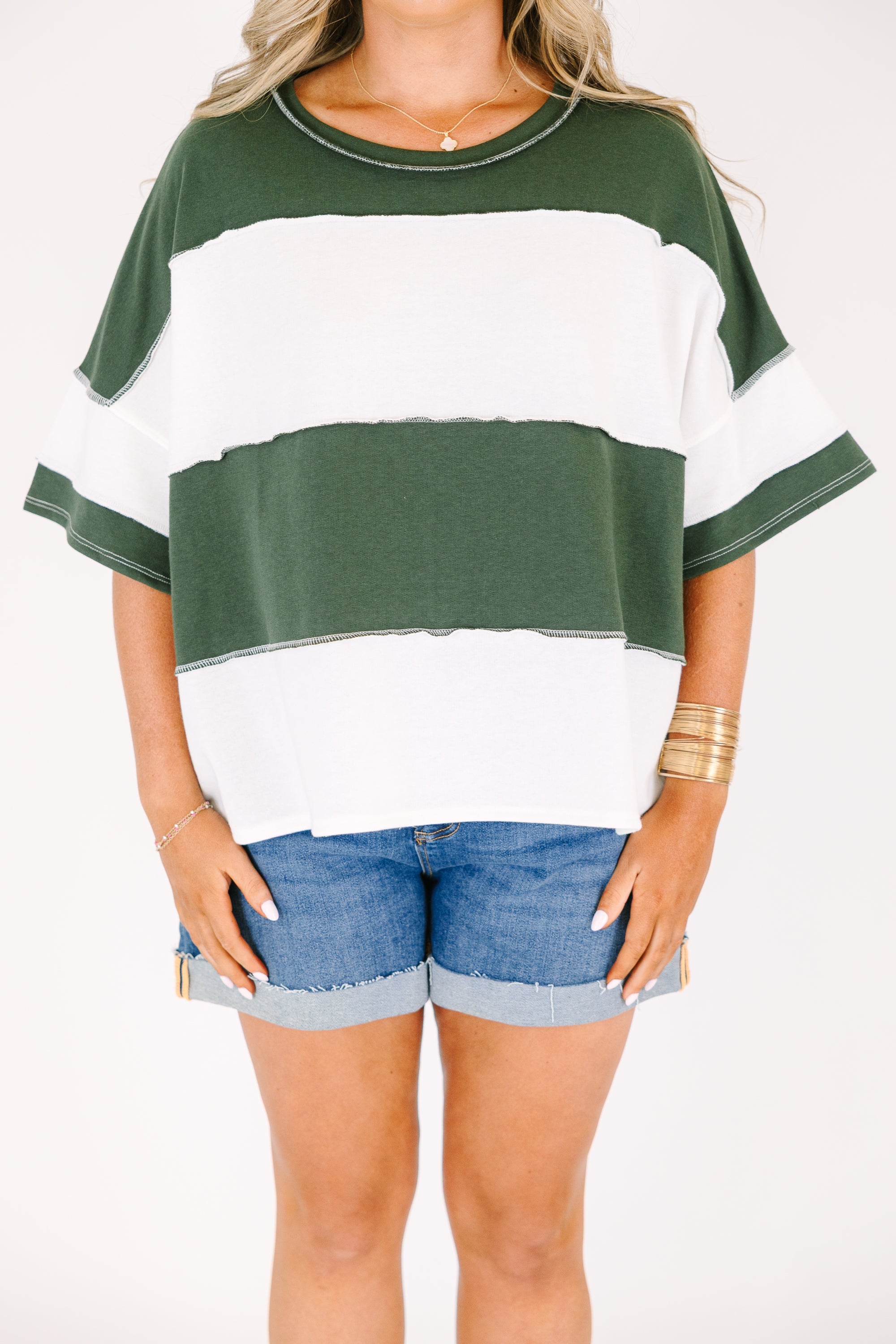 Sweet Stripes Tee, Army Green