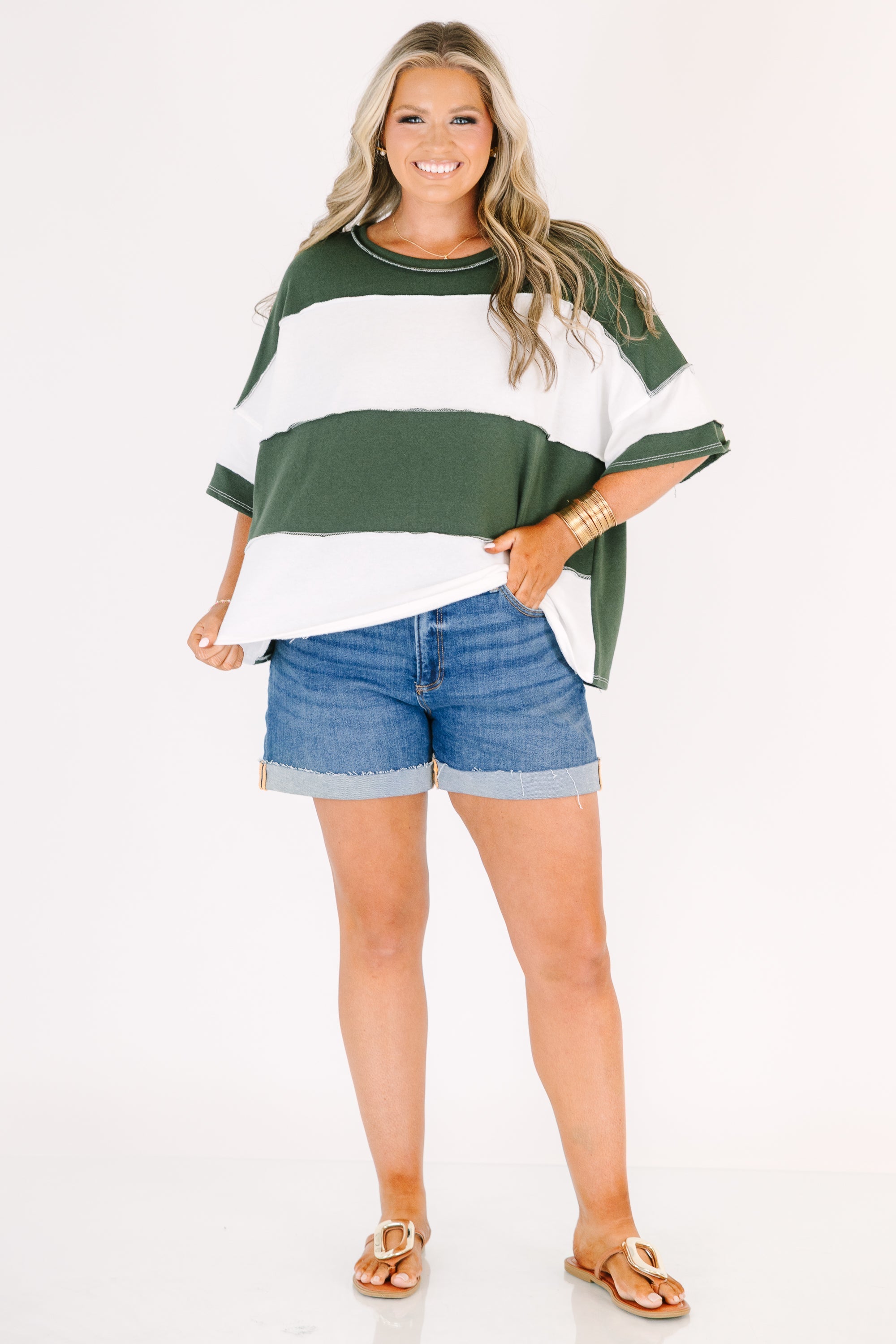 Sweet Stripes Tee, Army Green