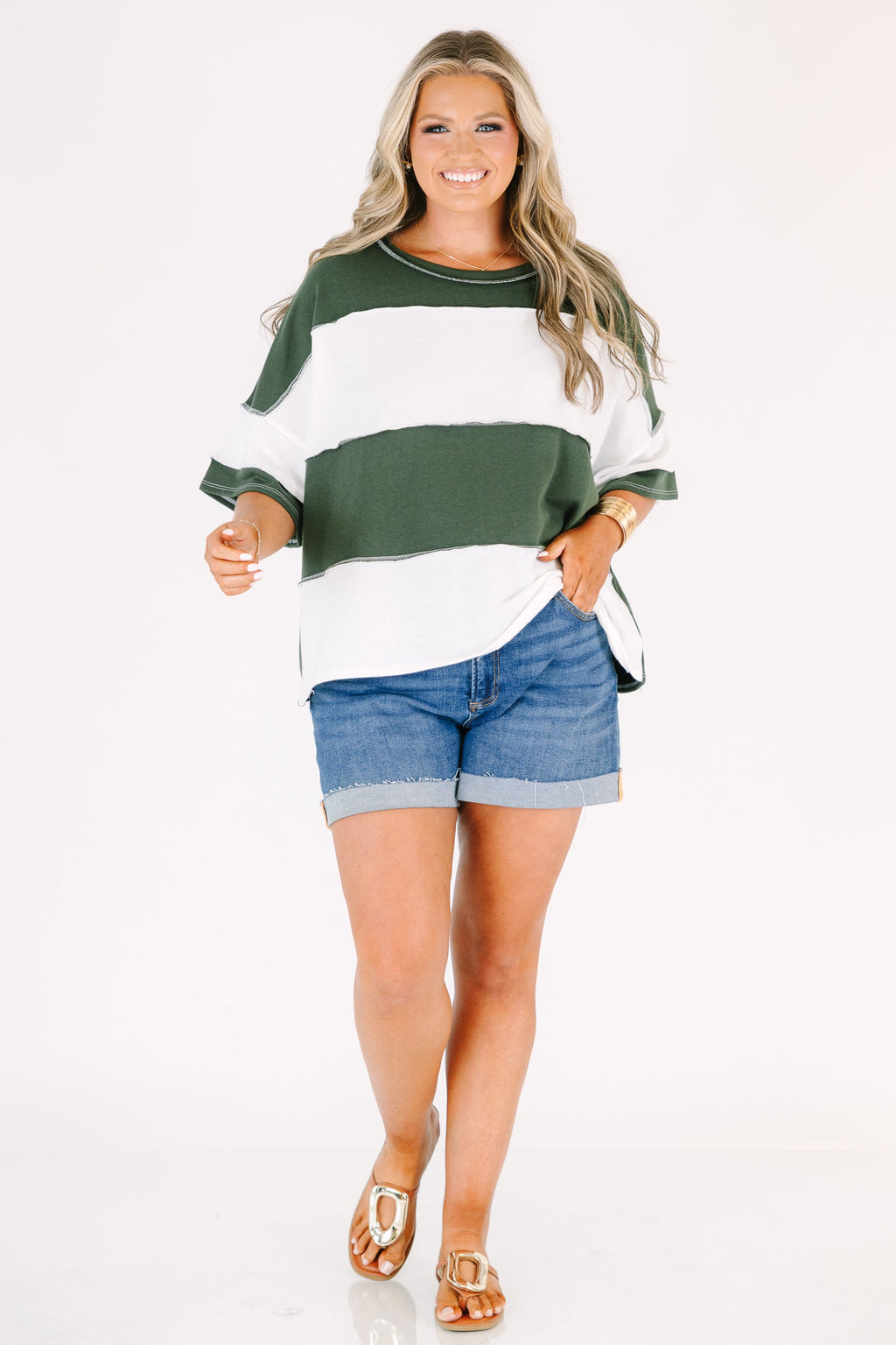 Sweet Stripes Tee, Army Green