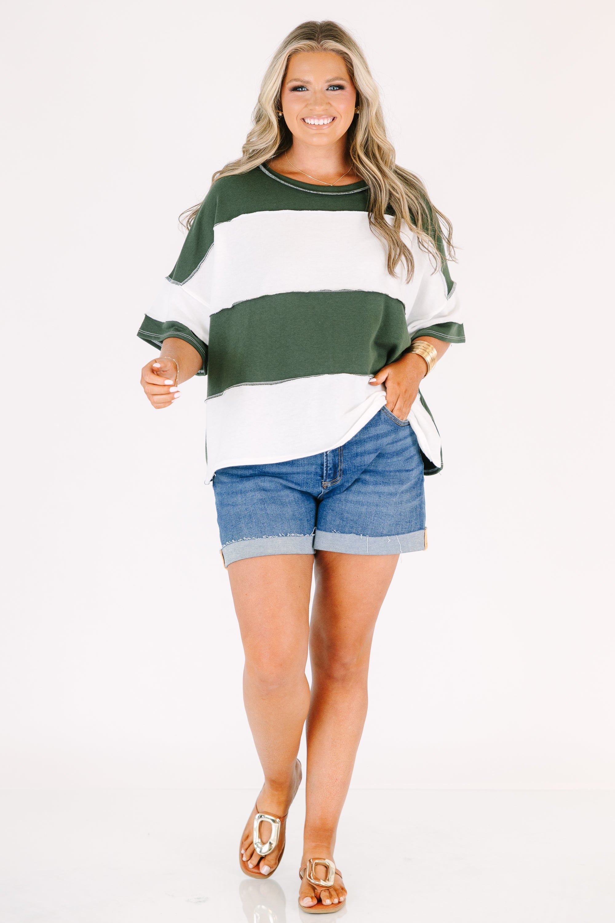 Sweet Stripes Tee, Army Green