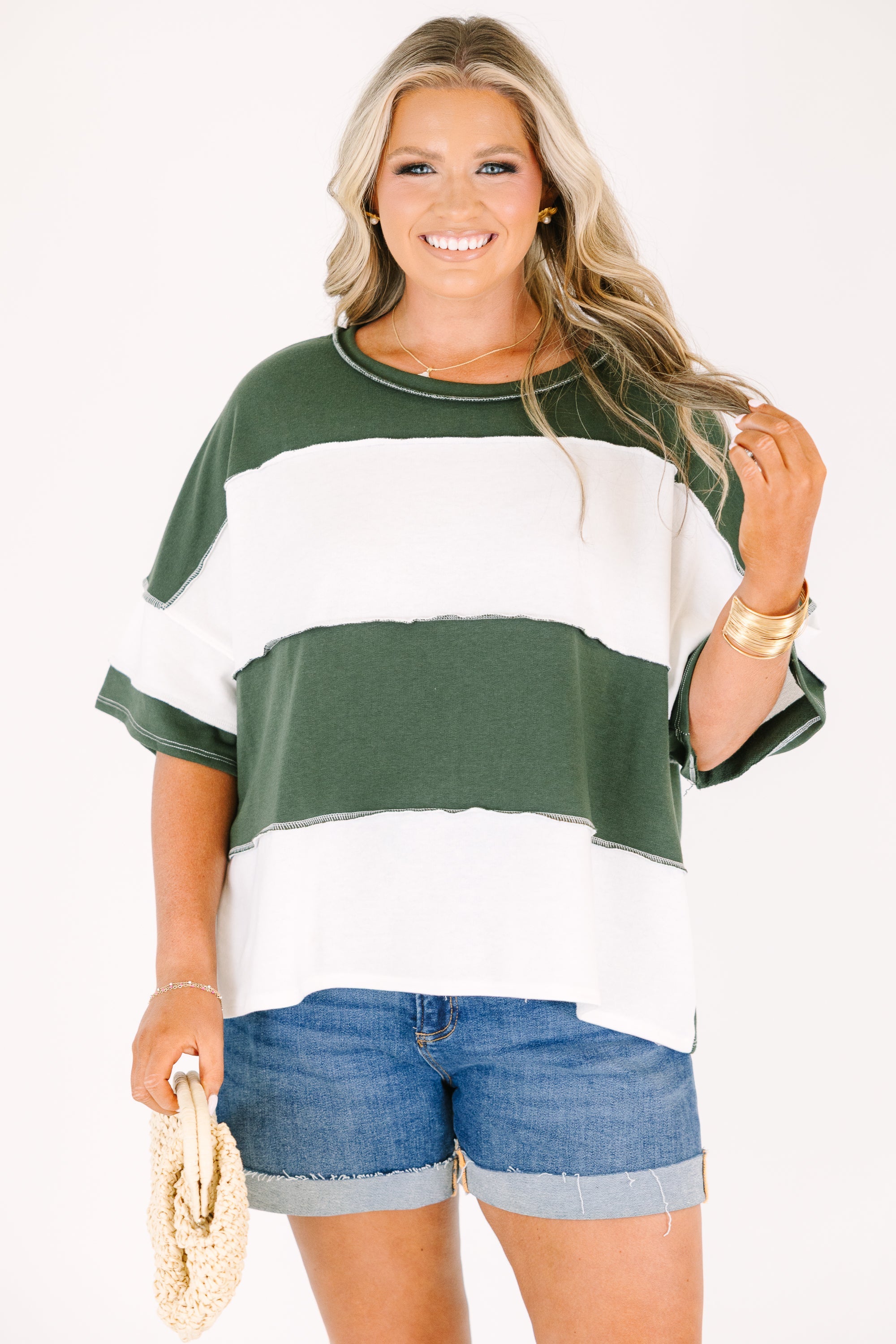 Sweet Stripes Tee, Army Green