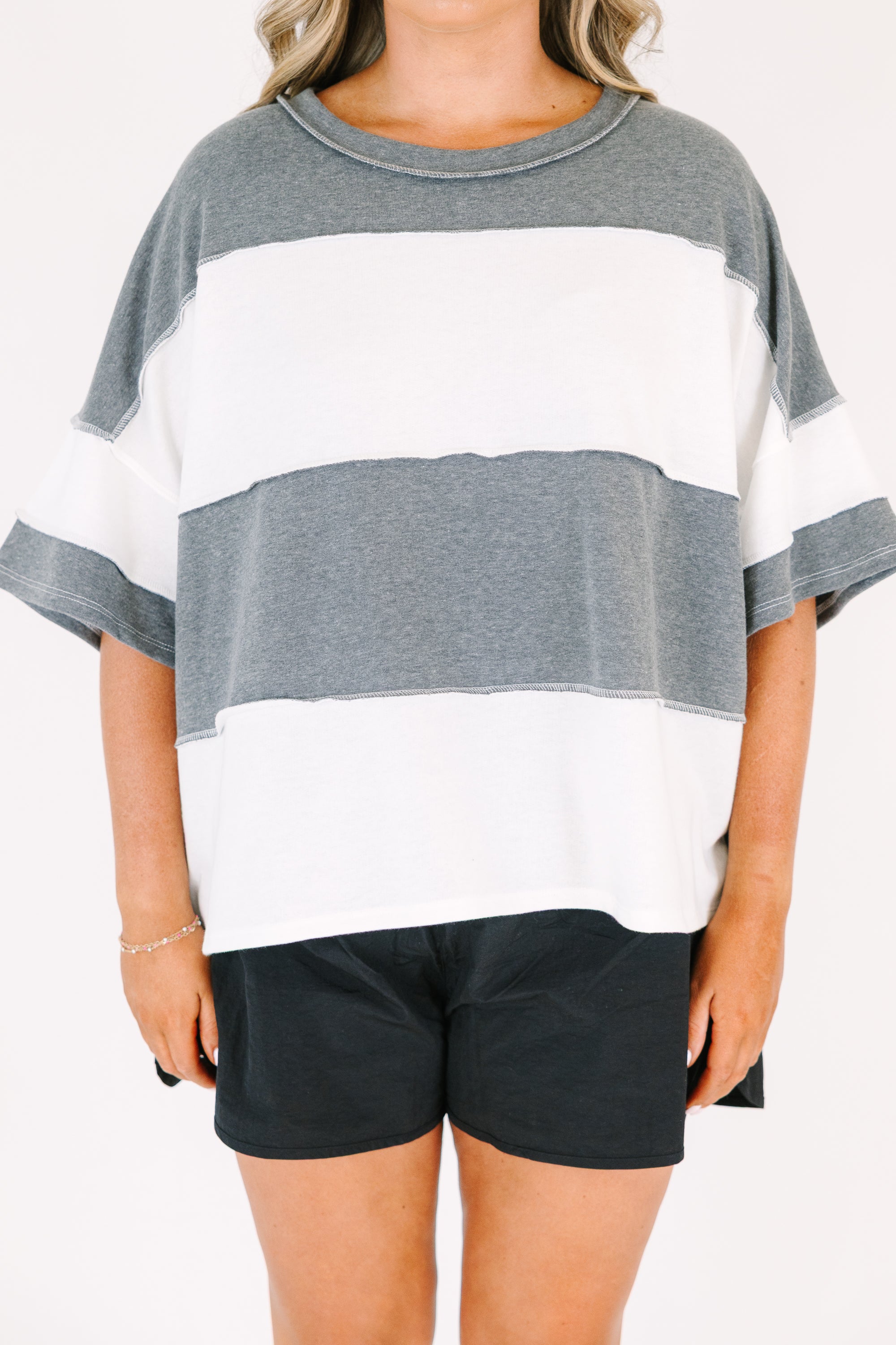 Sweet Stripes Tee, Charcoal