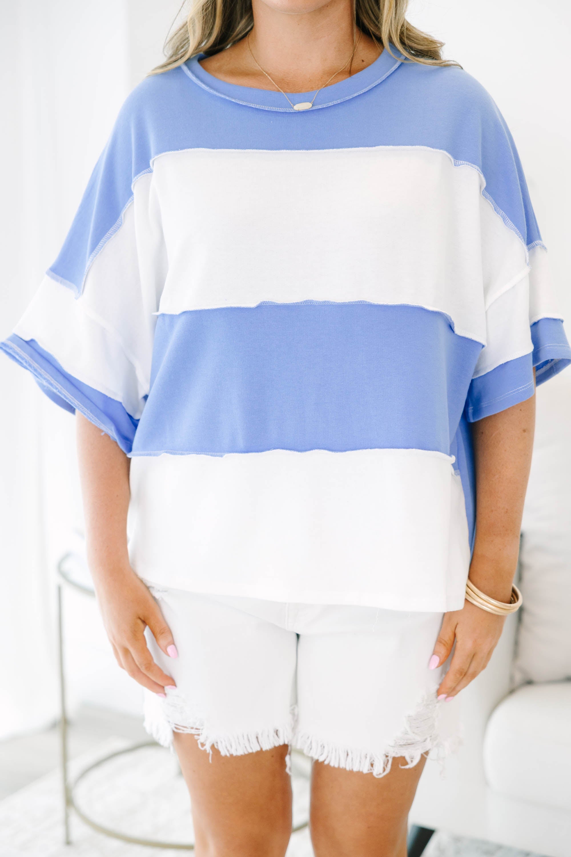 Sweet Stripes Tee, Cornflower
