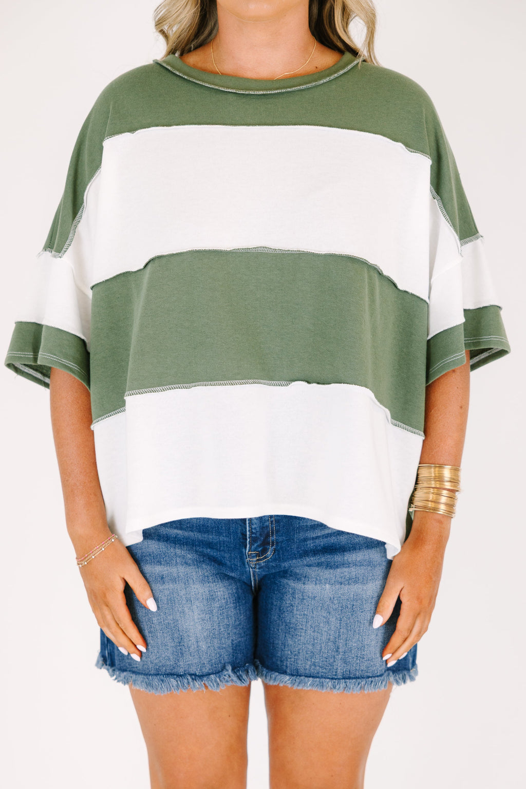 Sweet Stripes Tee, Light Olive