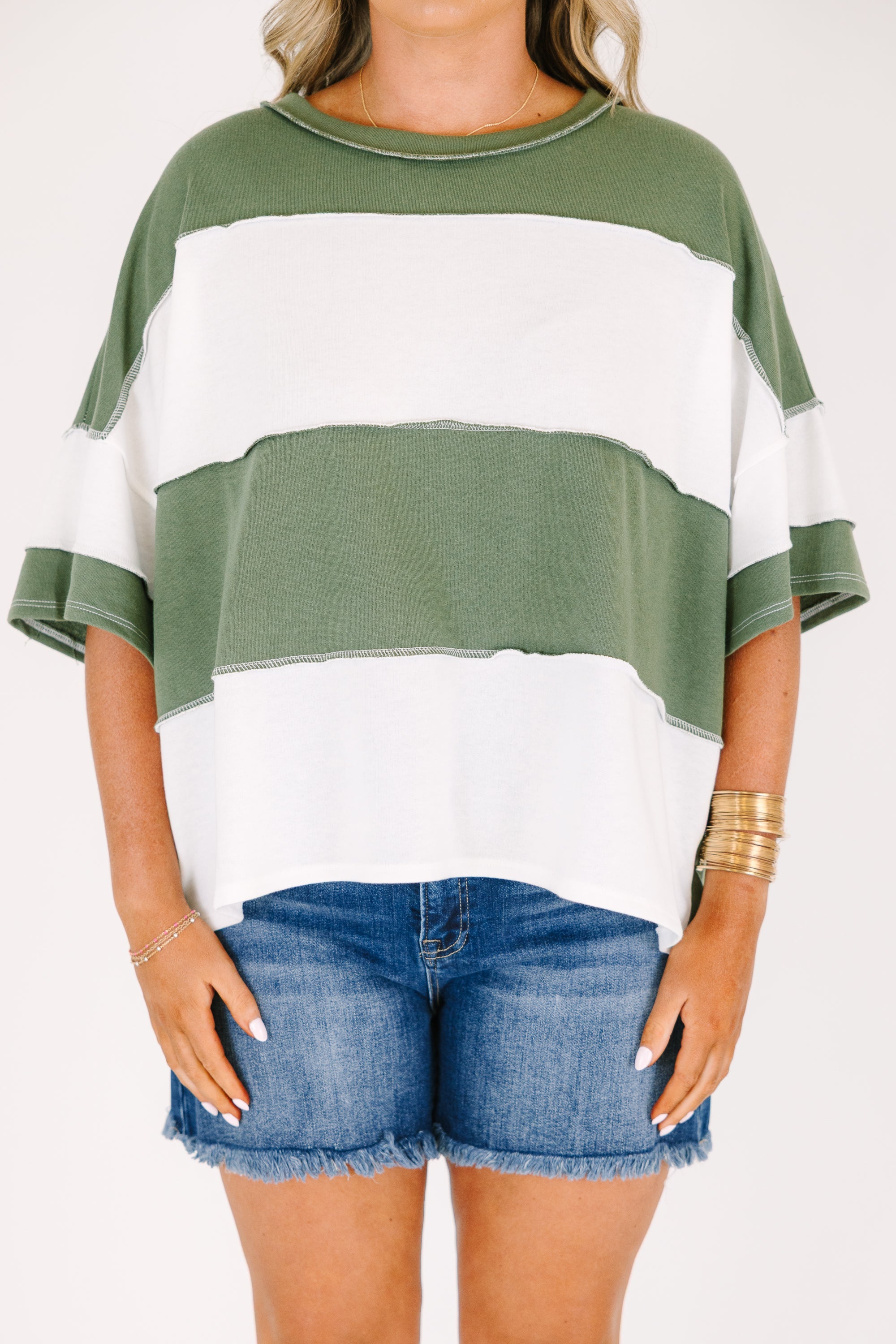 Sweet Stripes Tee, Light Olive
