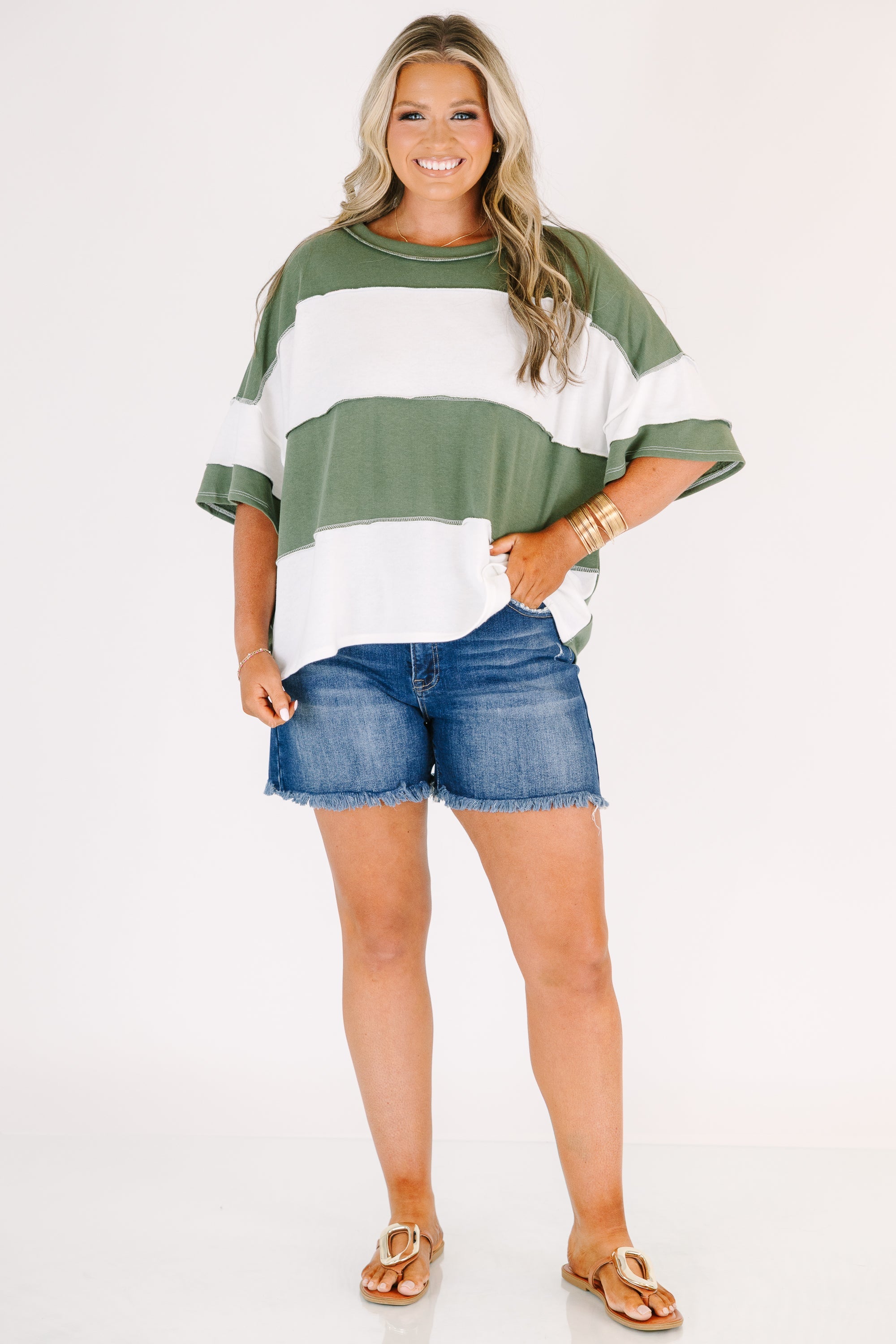 Sweet Stripes Tee, Light Olive