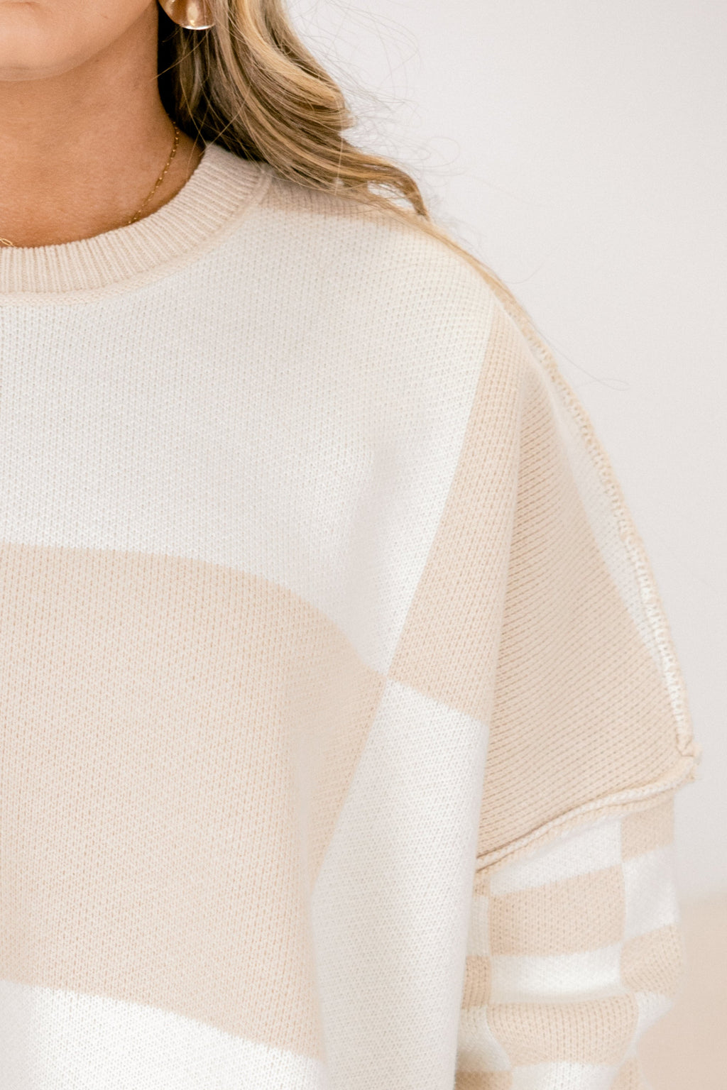 Take Another Chance Sweater, Taupe-White