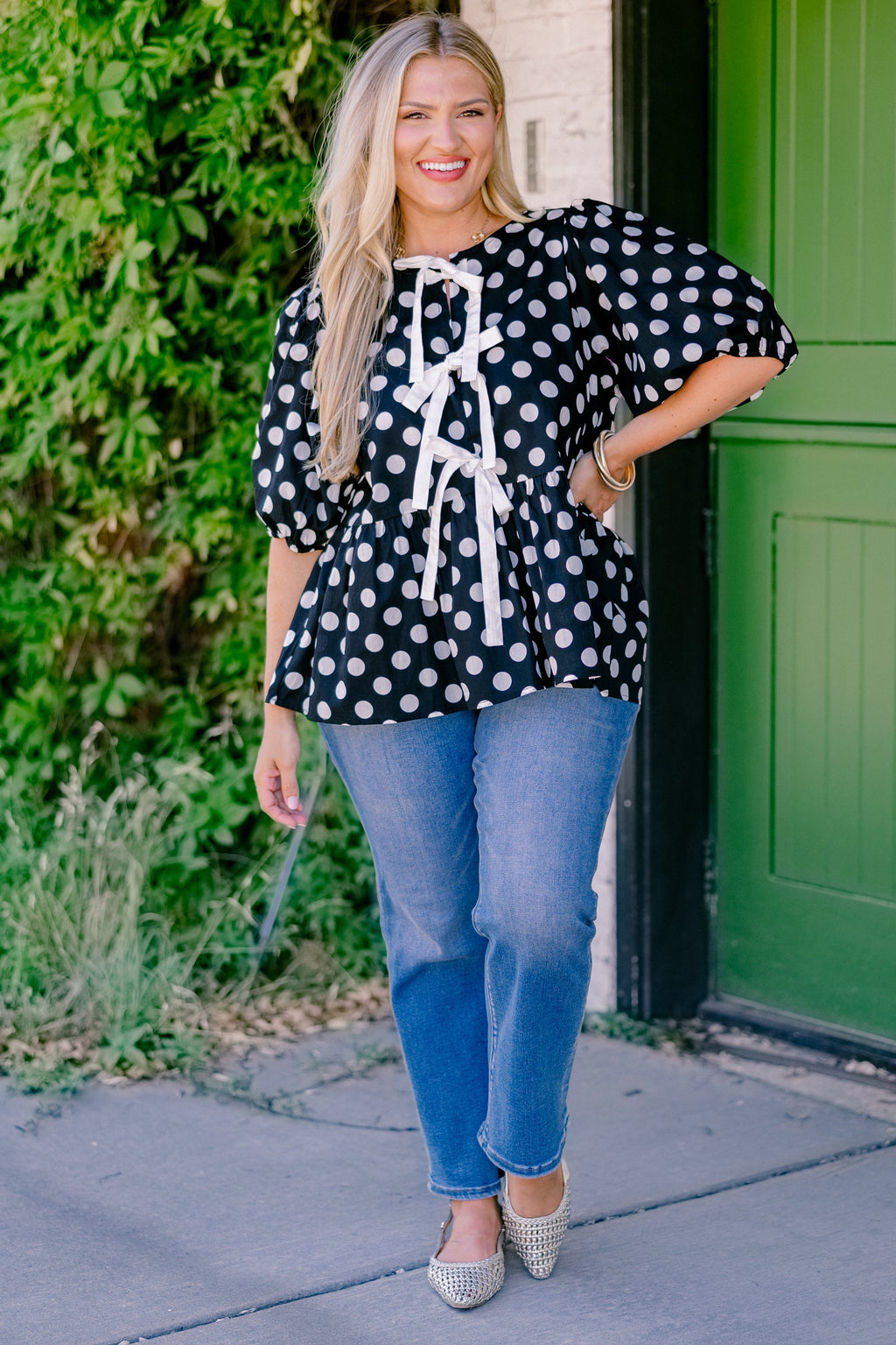 Take It Easy Now Top, Black Polka Dot