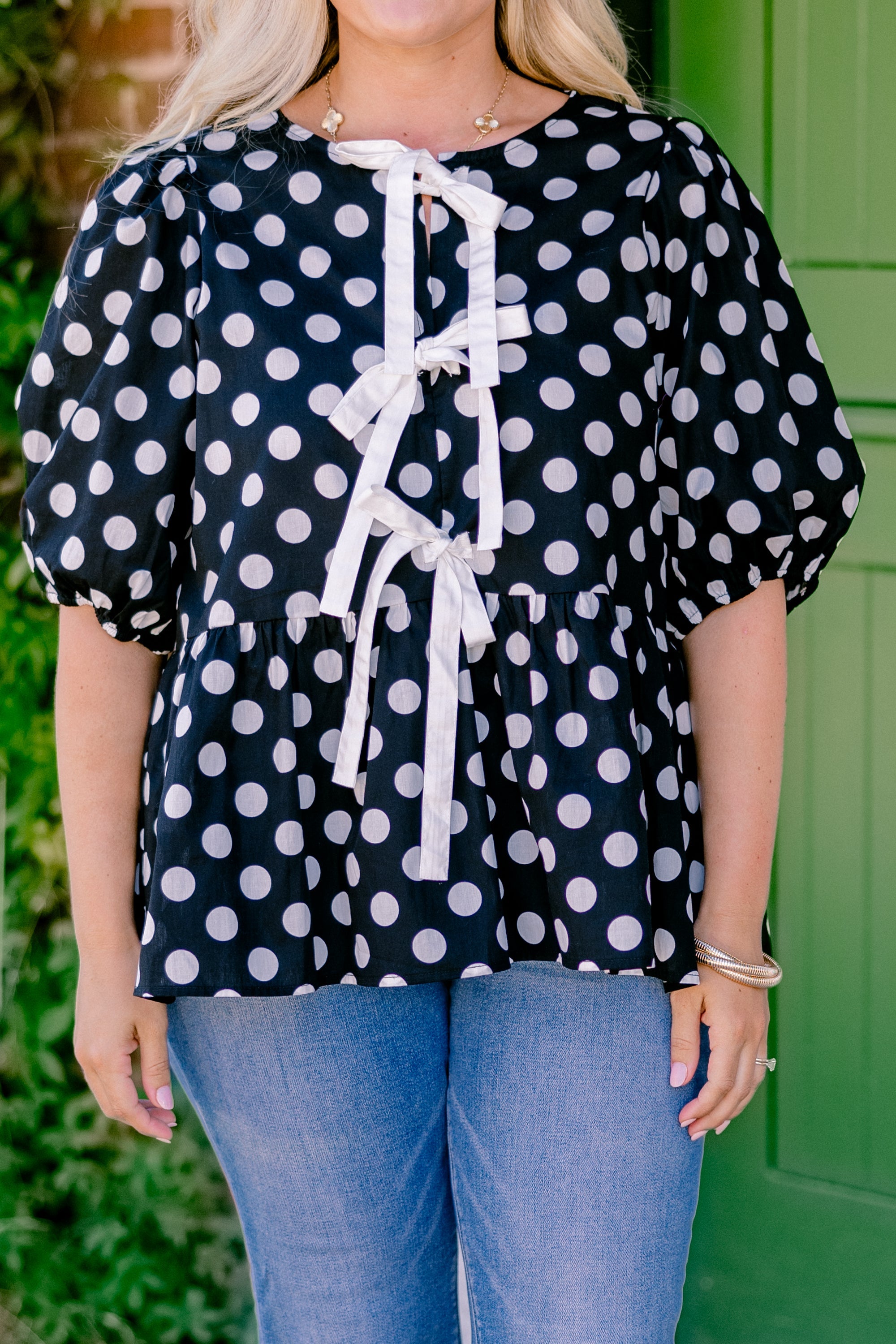 Take It Easy Now Top, Black Polka Dot
