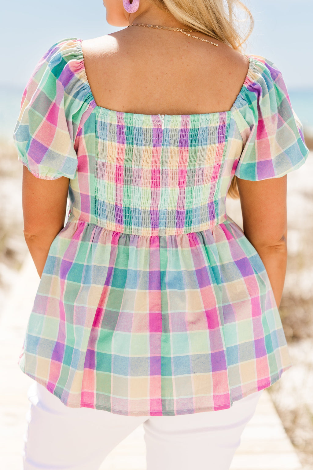 Speak Later Top, Blue Plaid