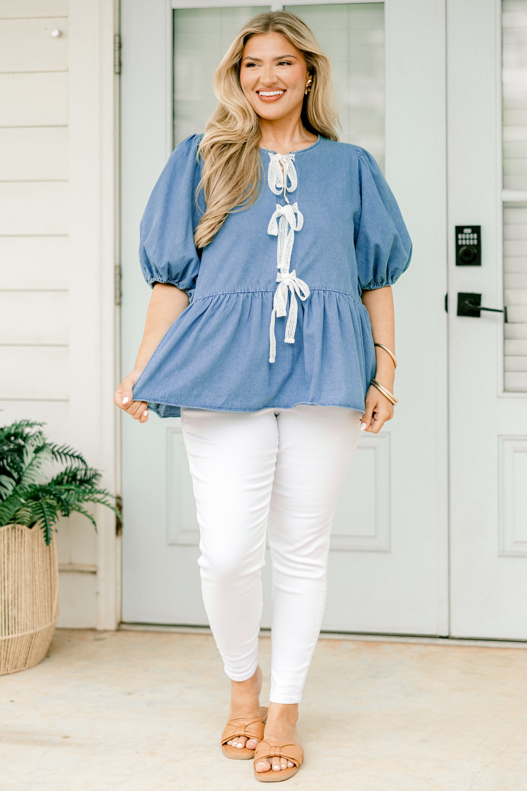 Take It Easy Now Top, Chambray