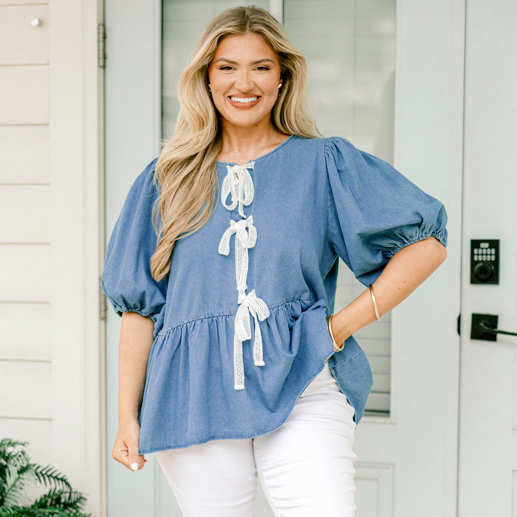 Take It Easy Now Top, Chambray