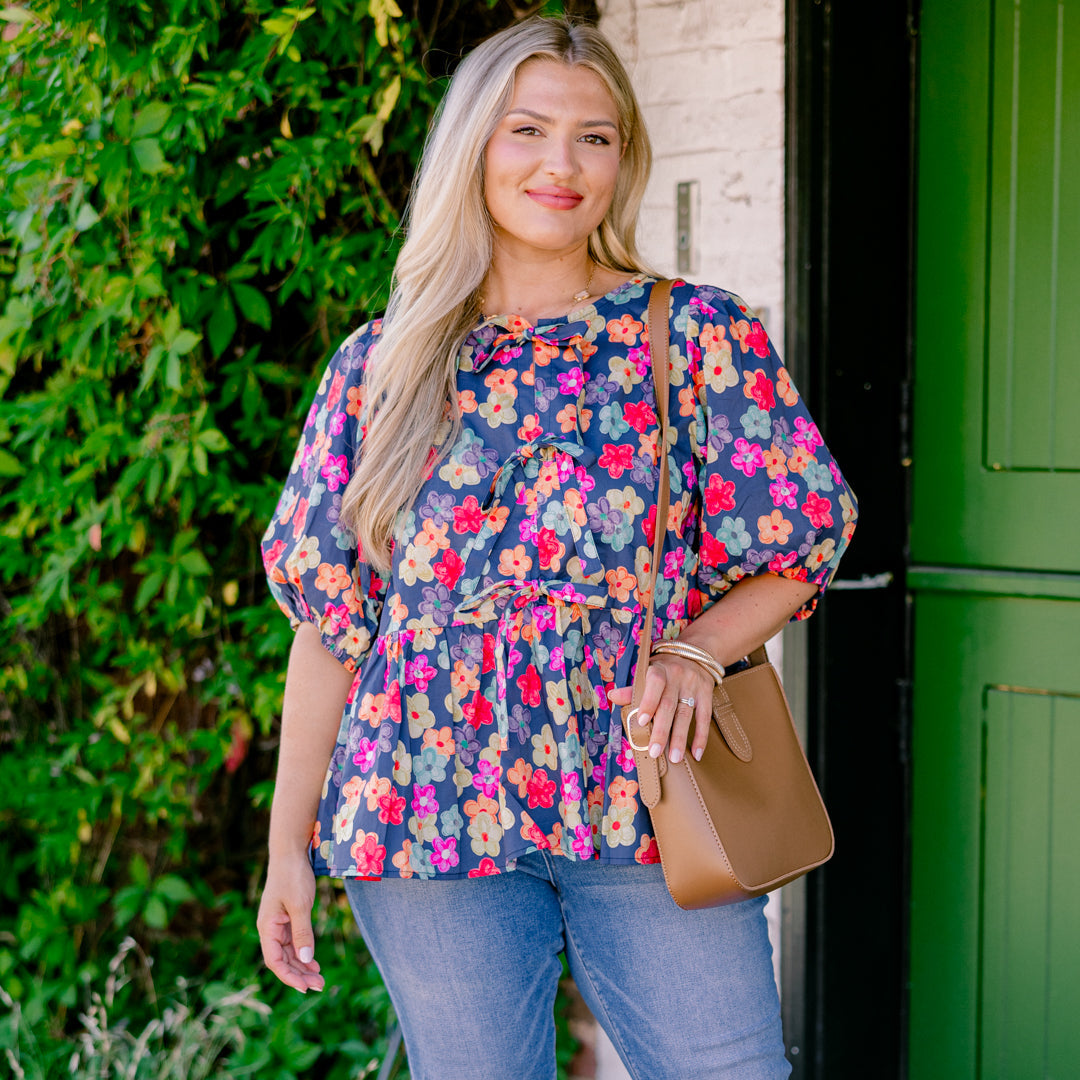 Take It Easy Now Top, Navy Floral