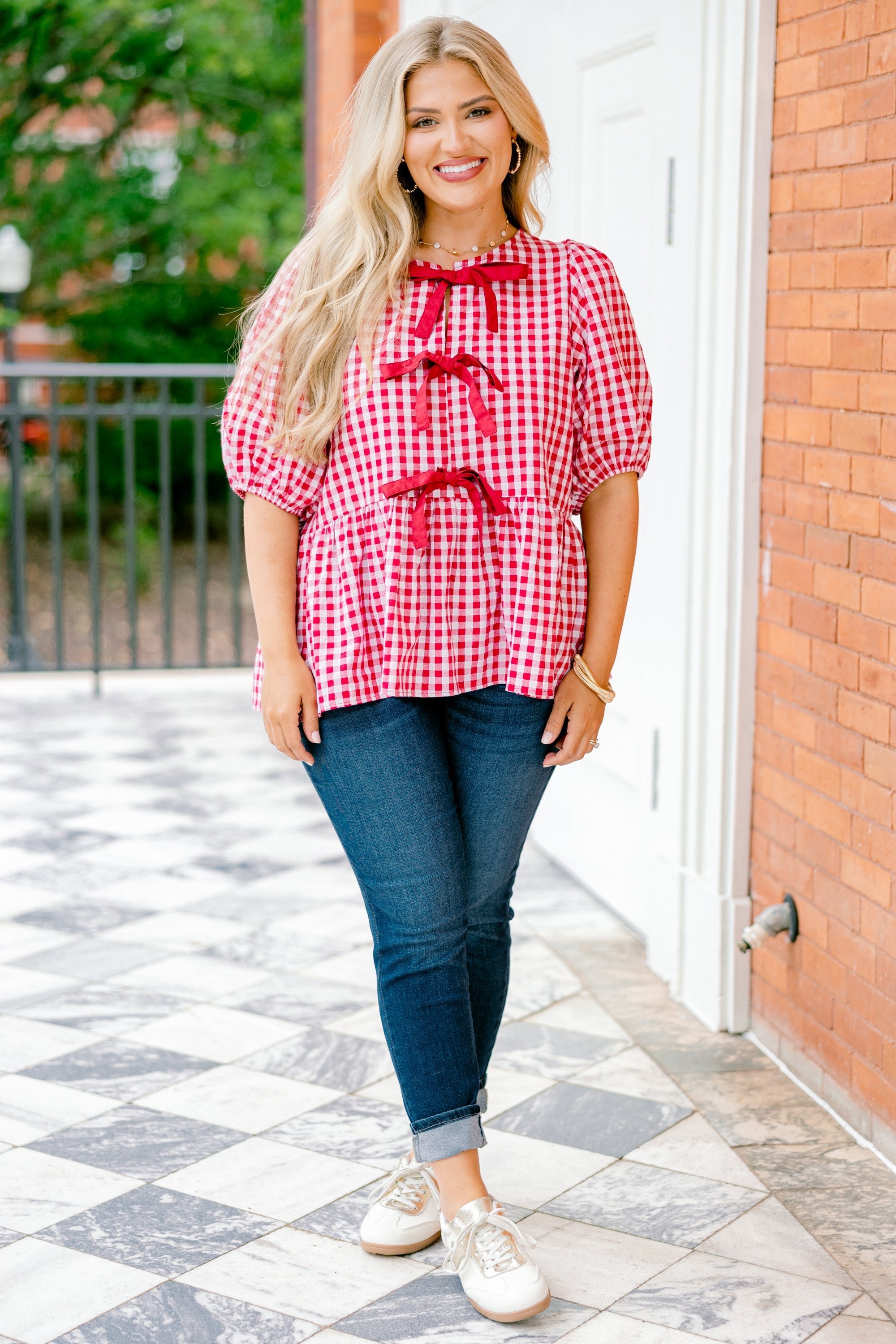 Take It Easy Now Top, Red Gingham