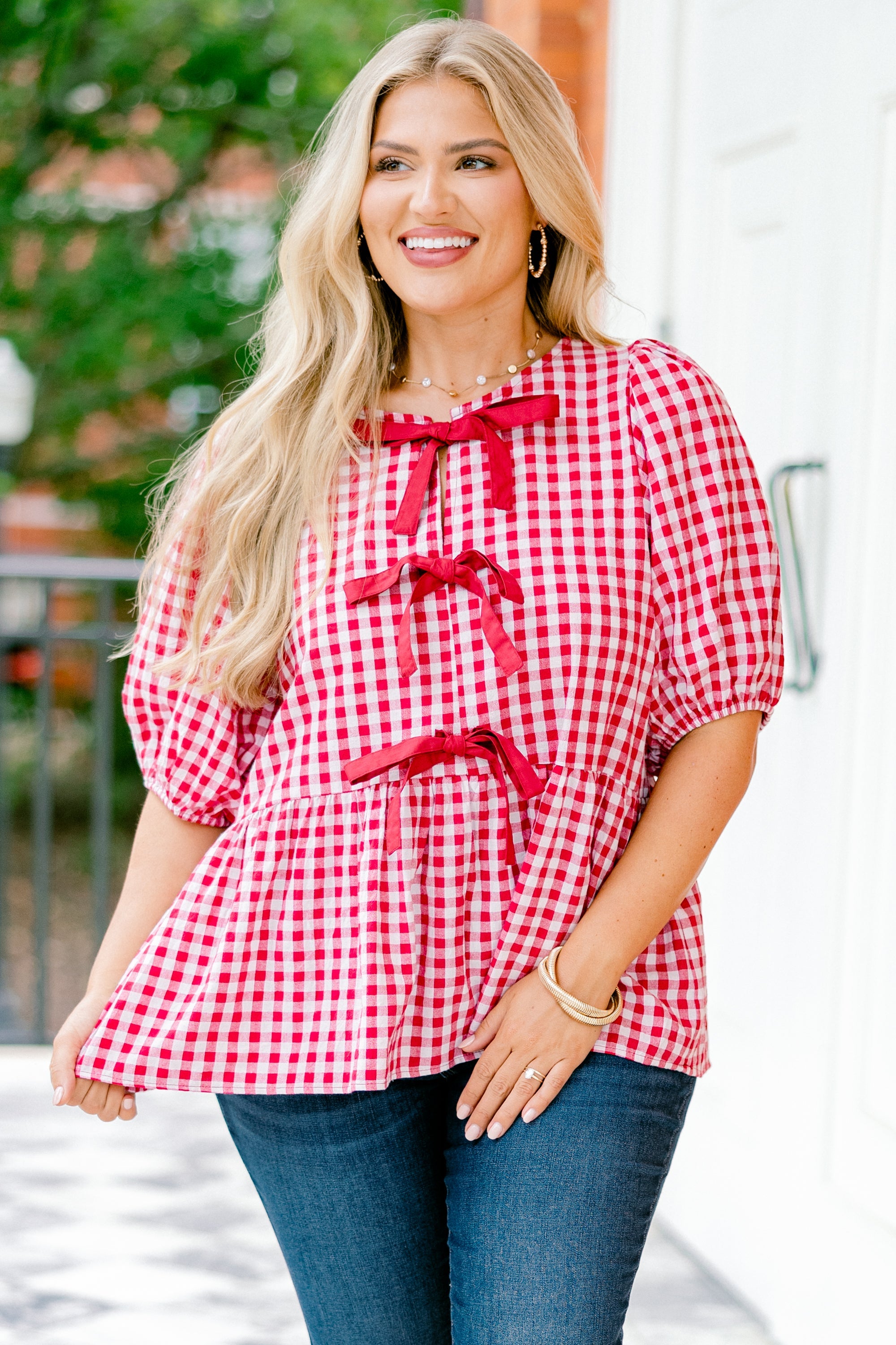 Take It Easy Now Top, Red Gingham