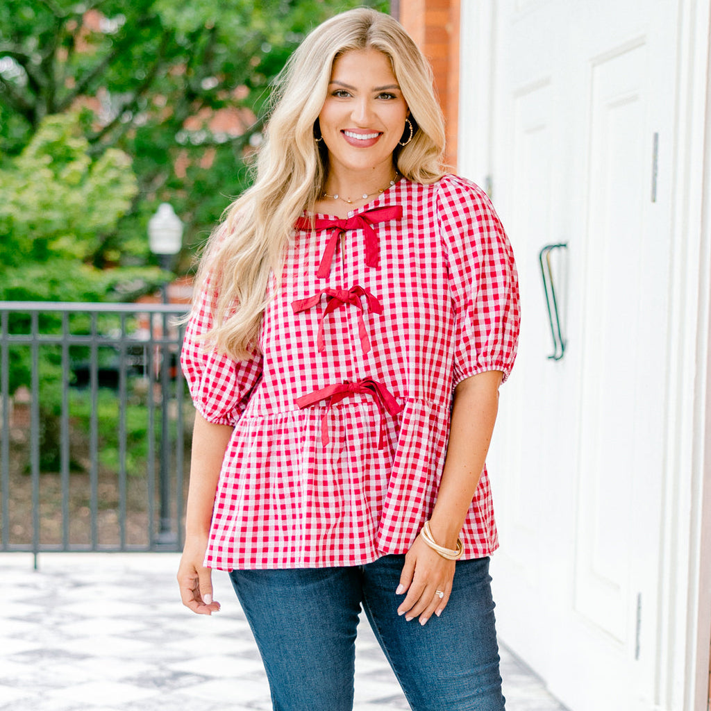 Take It Easy Now Top, Red Gingham