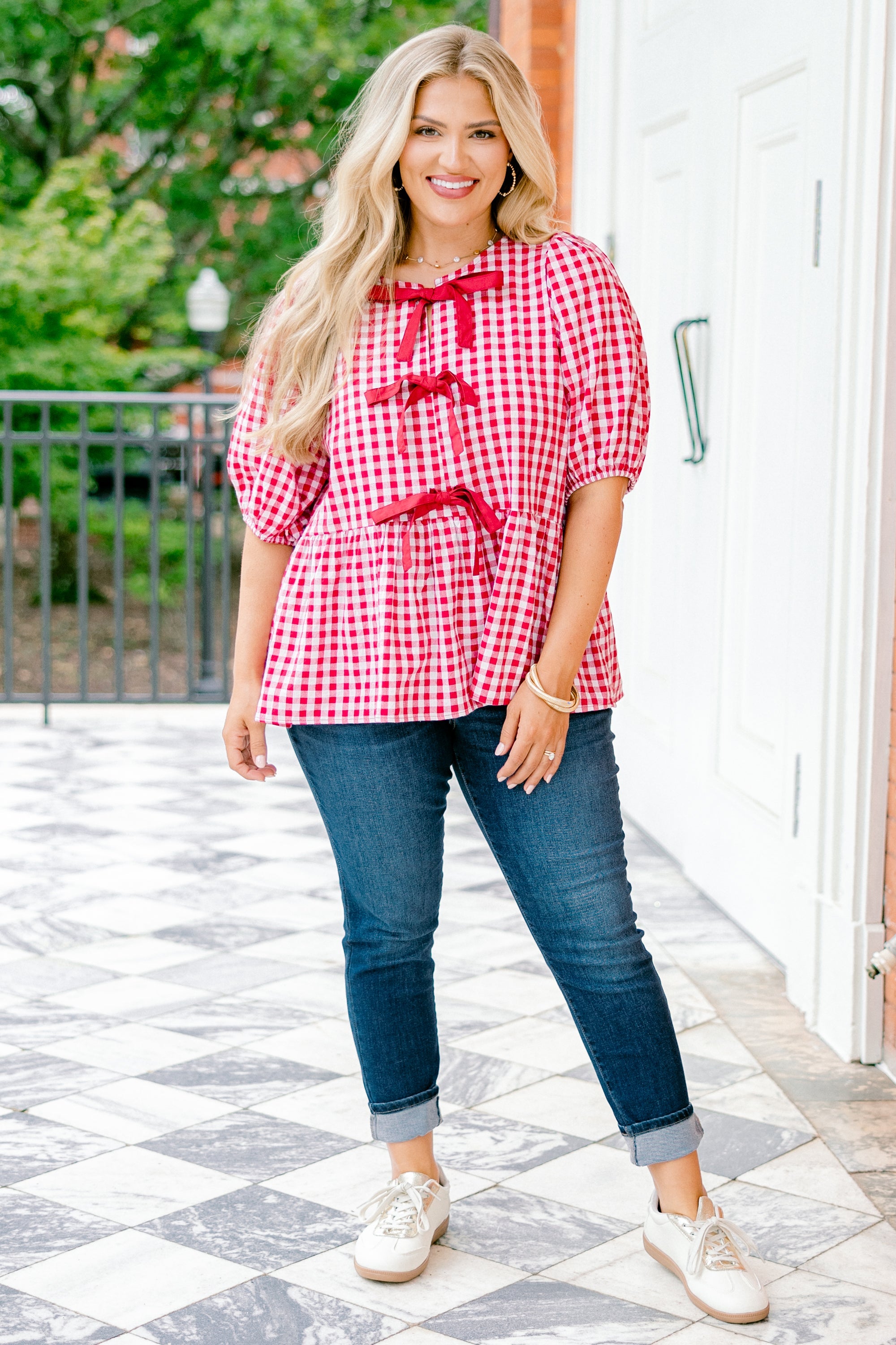 Take It Easy Now Top, Red Gingham