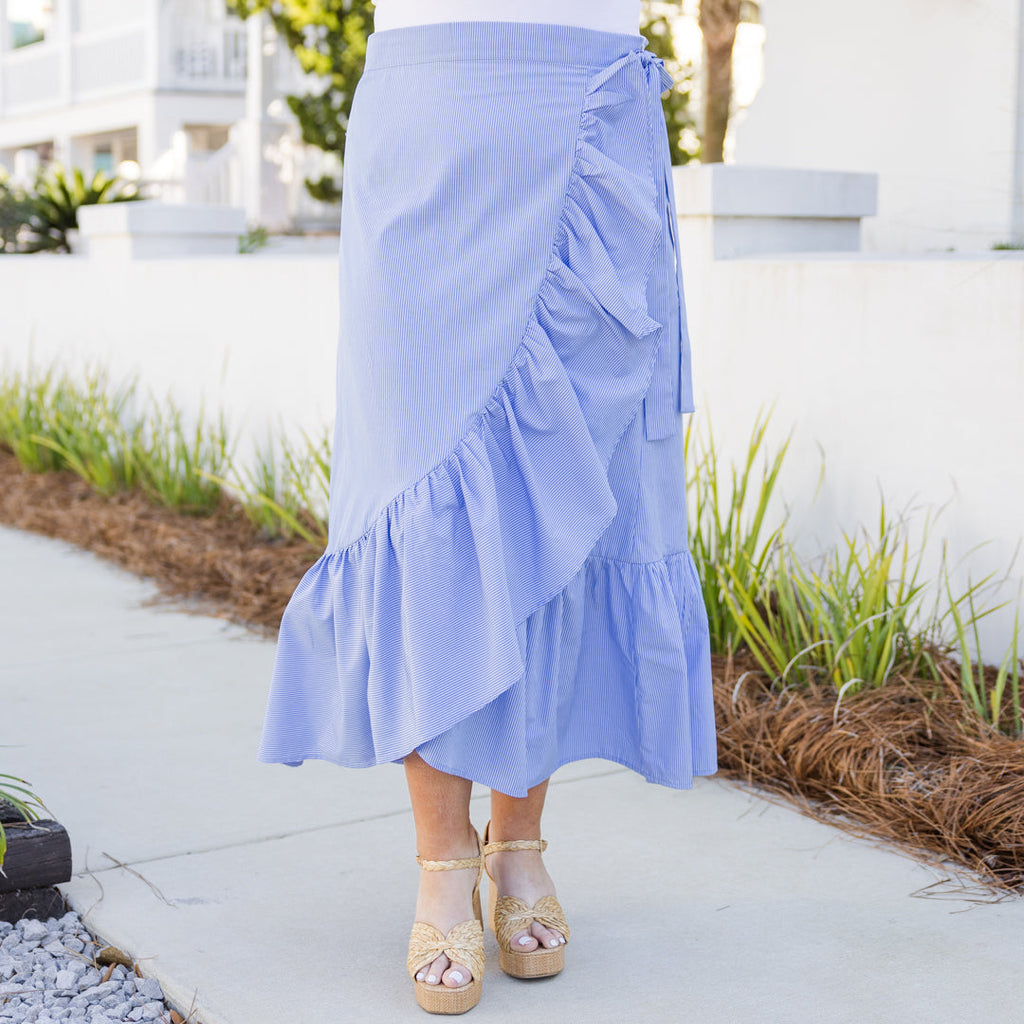 Take Some Time Skirt, Blue Stripe