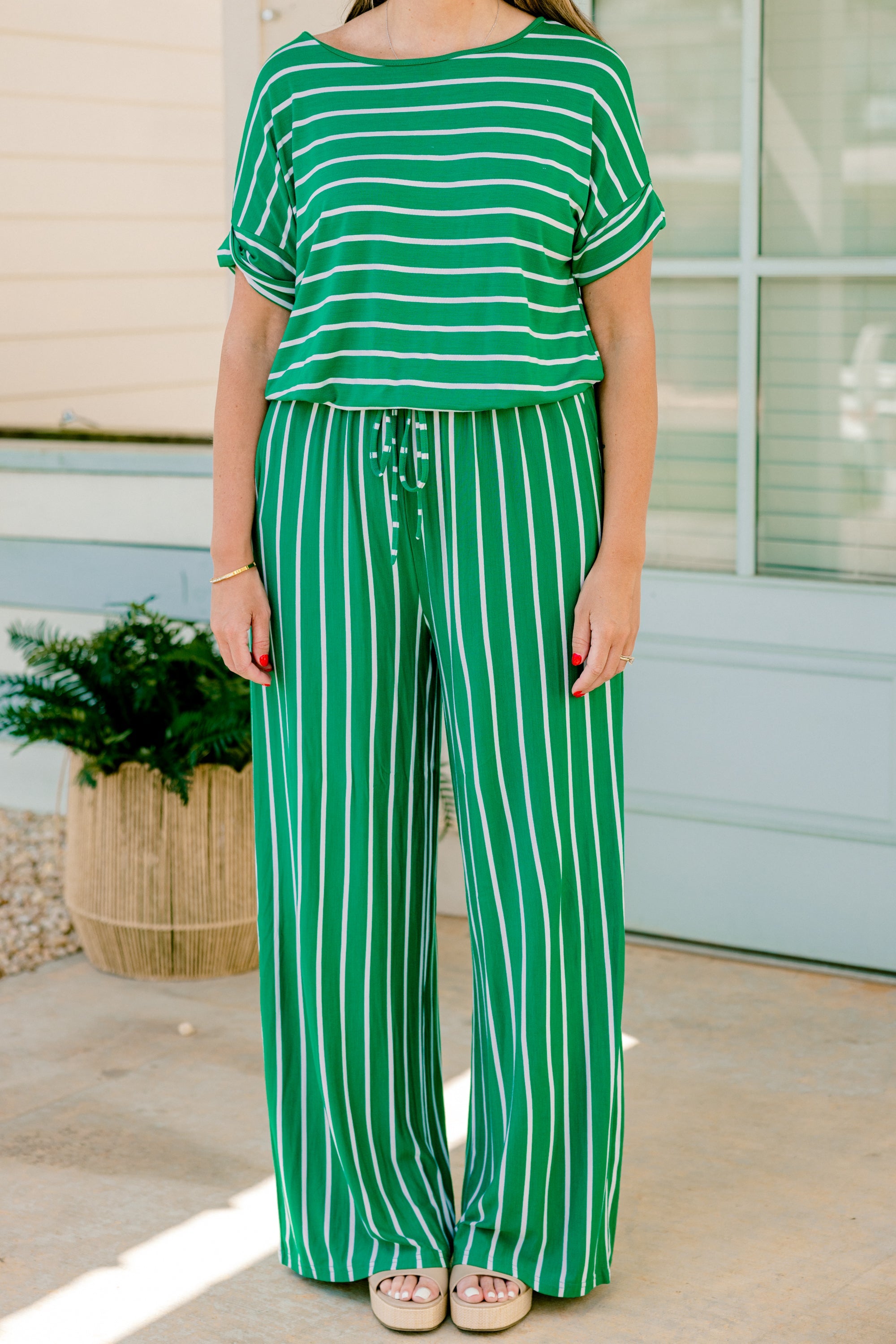 Take The World Jumpsuit, Green-Ivory