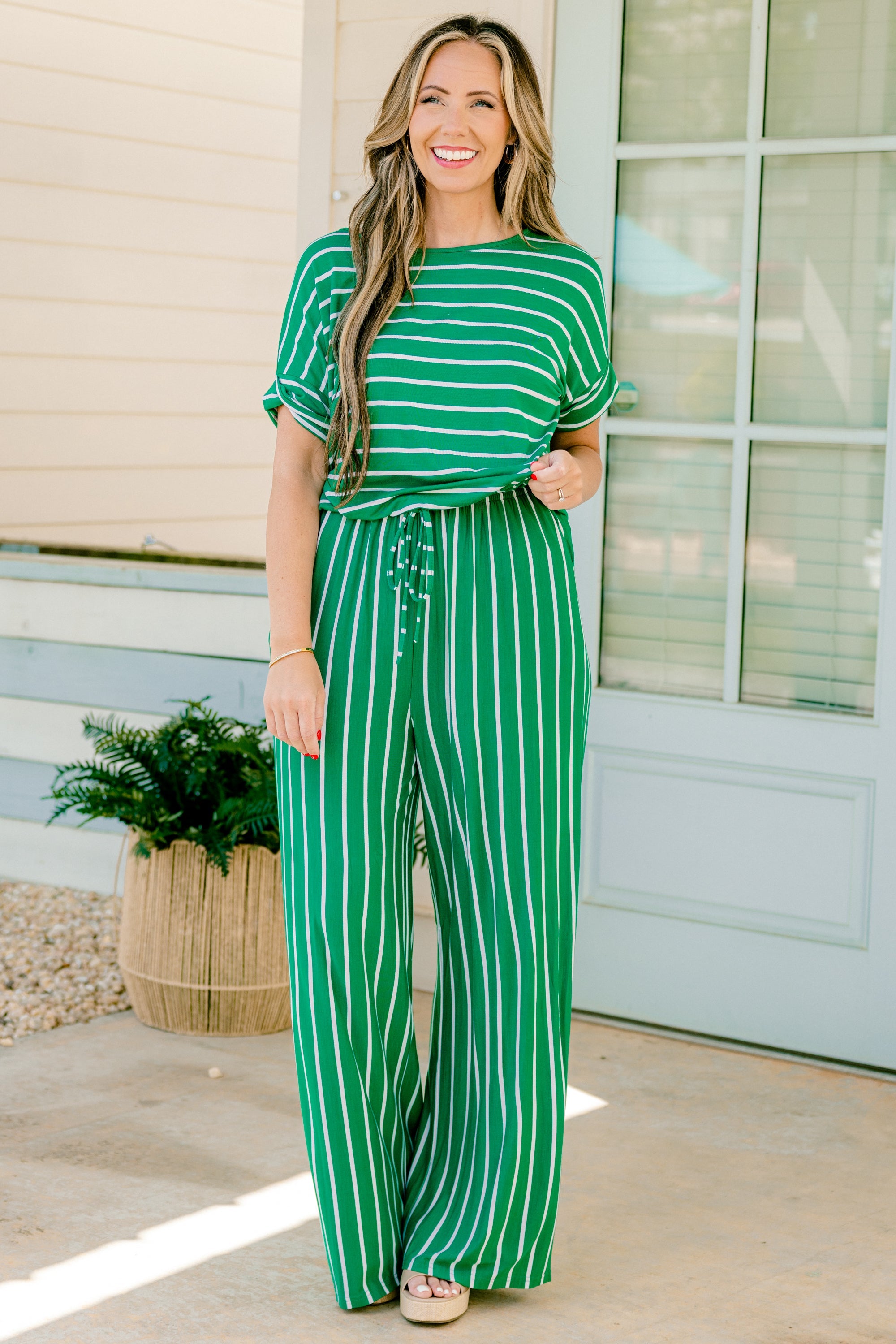 Take The World Jumpsuit, Green-Ivory