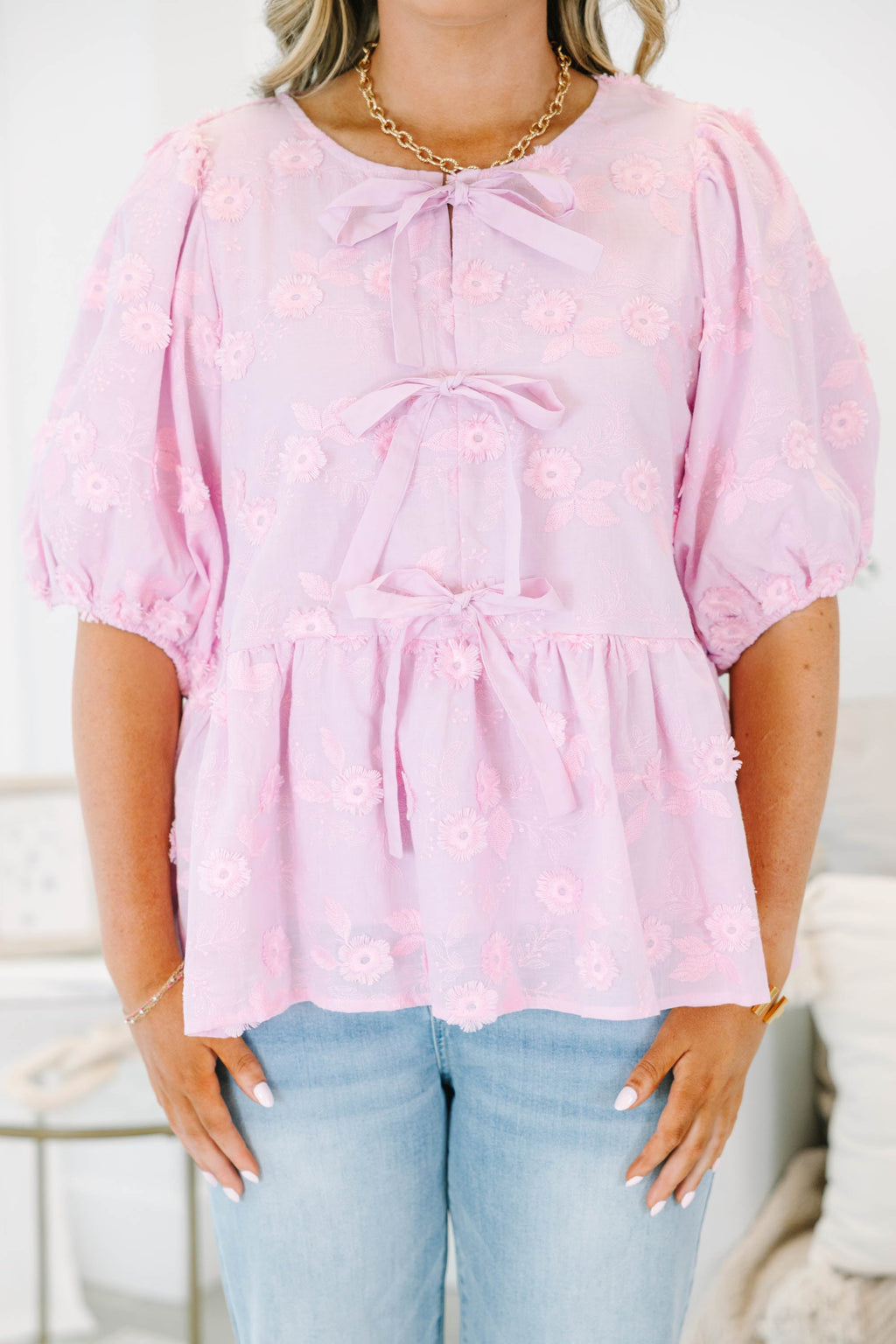 Take It Easy Now Top, Pink Eyelet