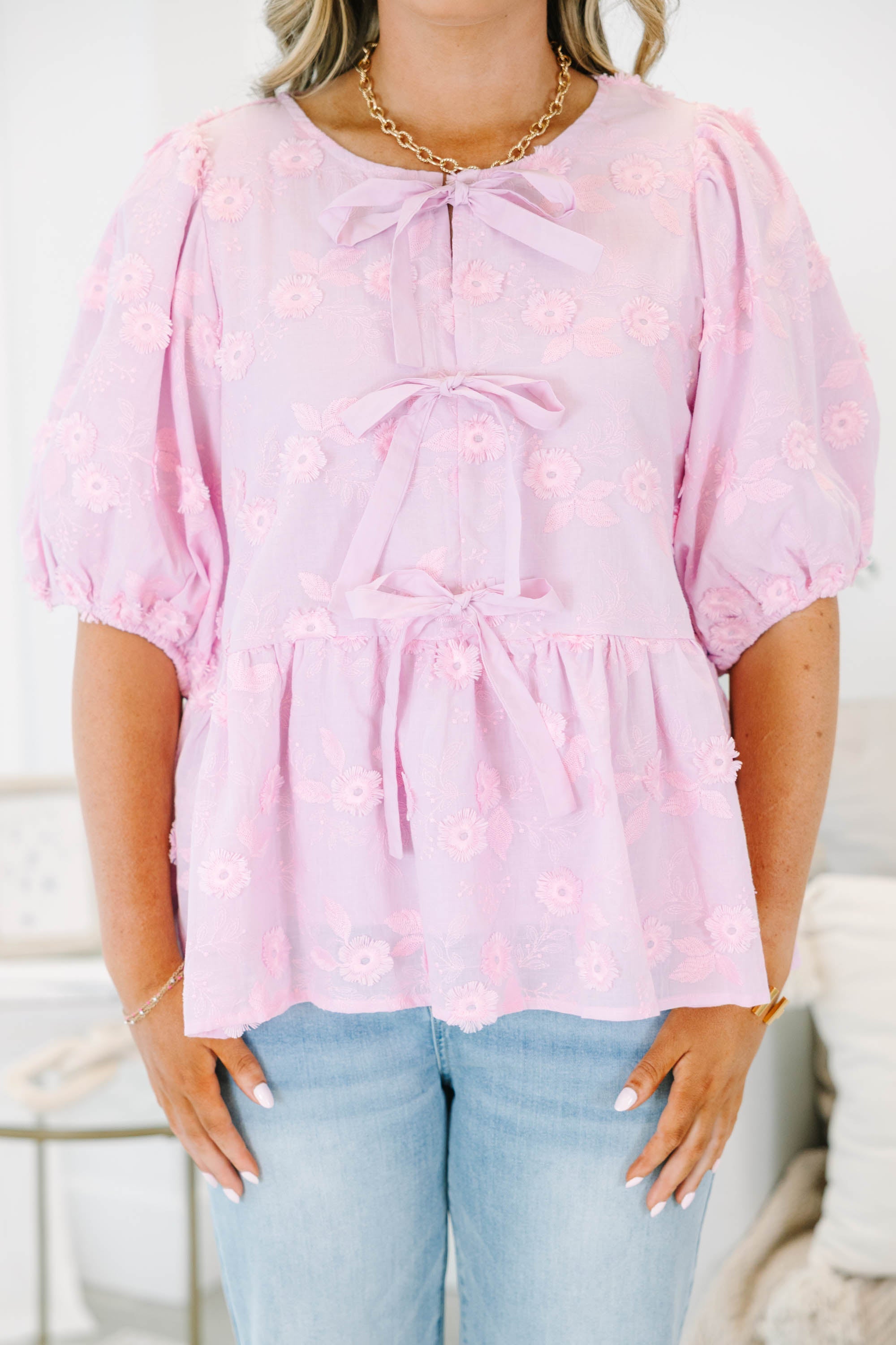 Take It Easy Now Top, Pink Eyelet