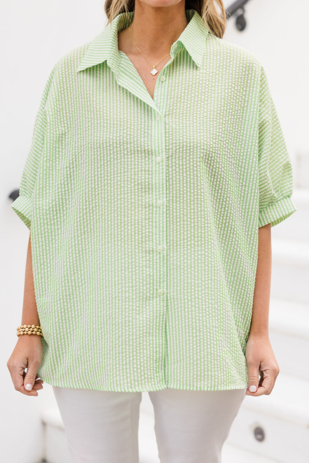 Tangsi Top, Green Stripe
