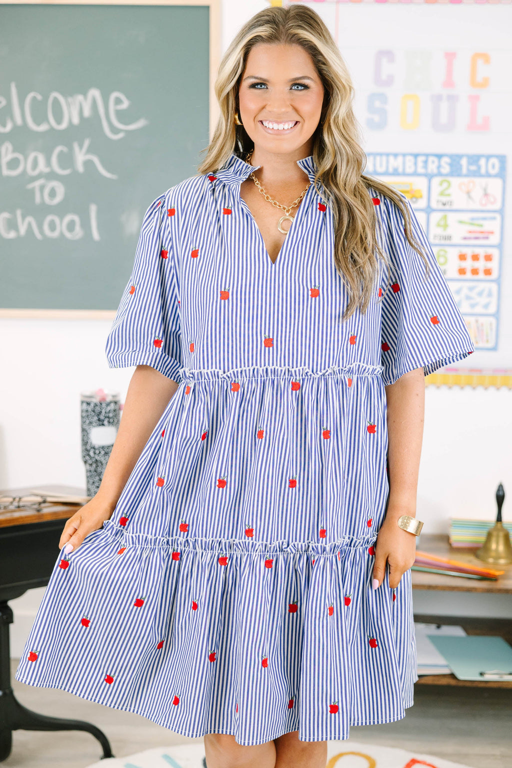 The Polished Apple Dress, Navy