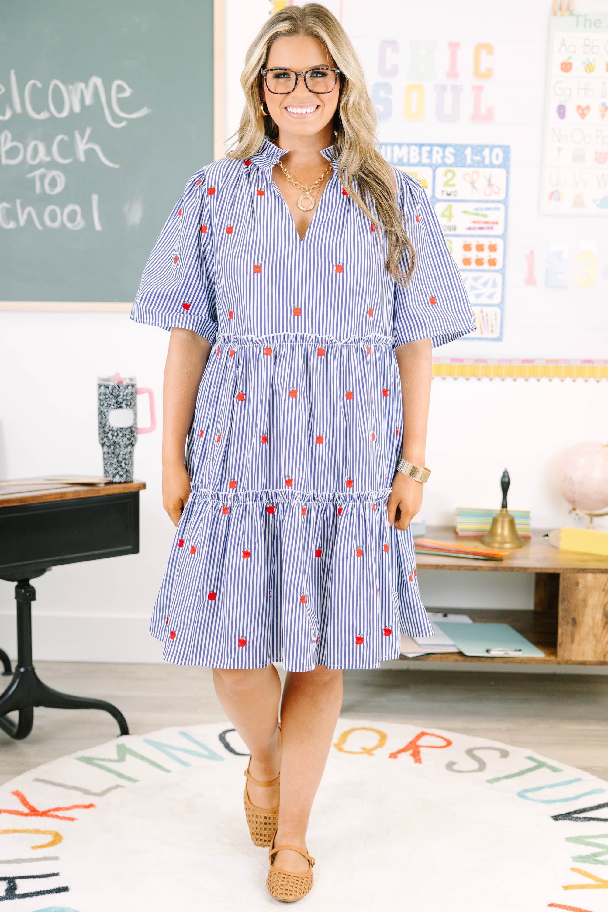 The Polished Apple Dress, Navy