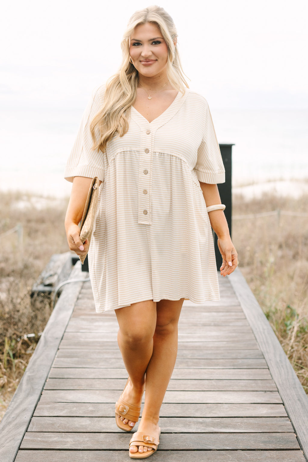 Throw On And Go Romper, Brown Stripe