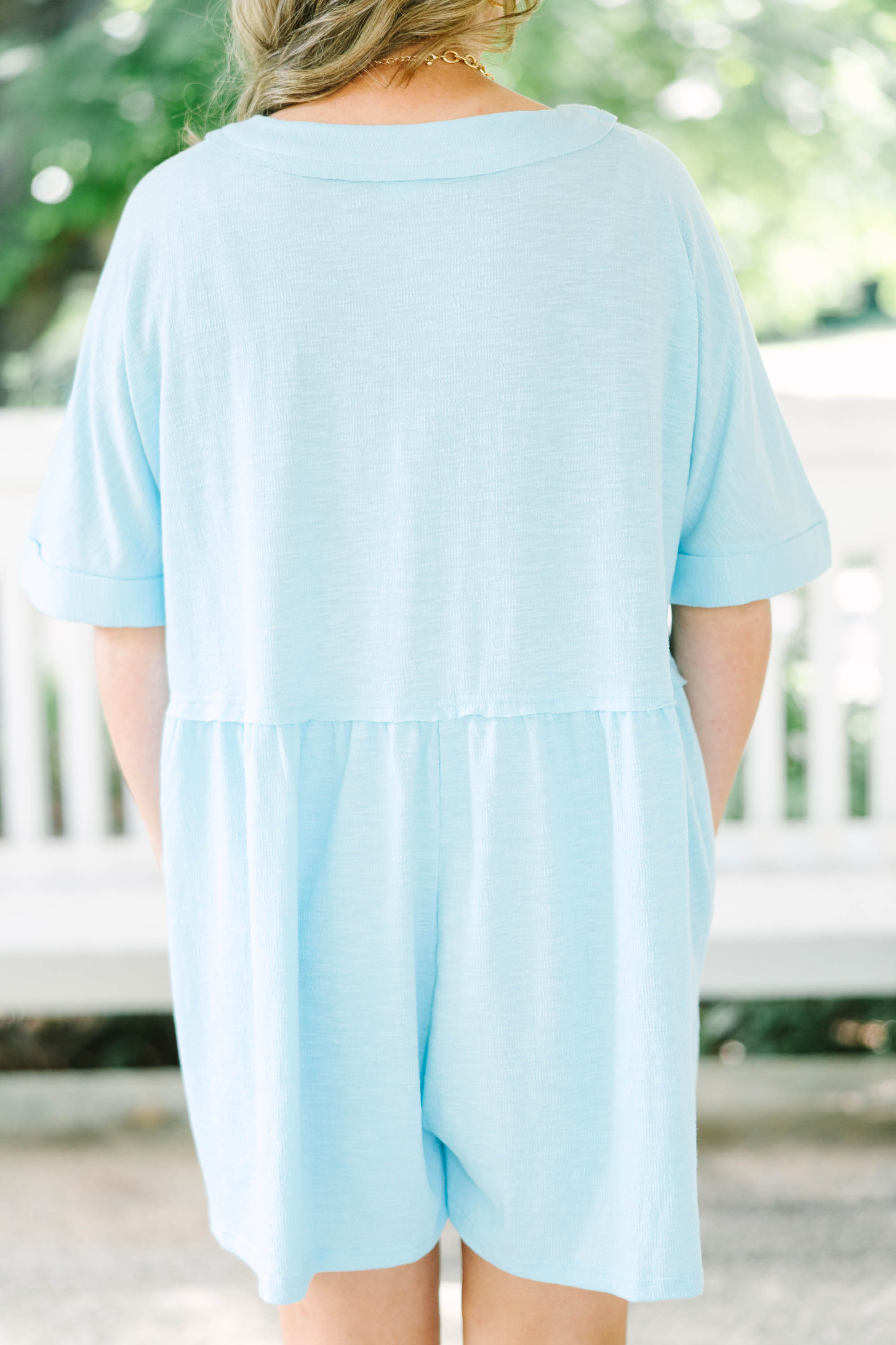 Throw On And Go Romper, Aqua