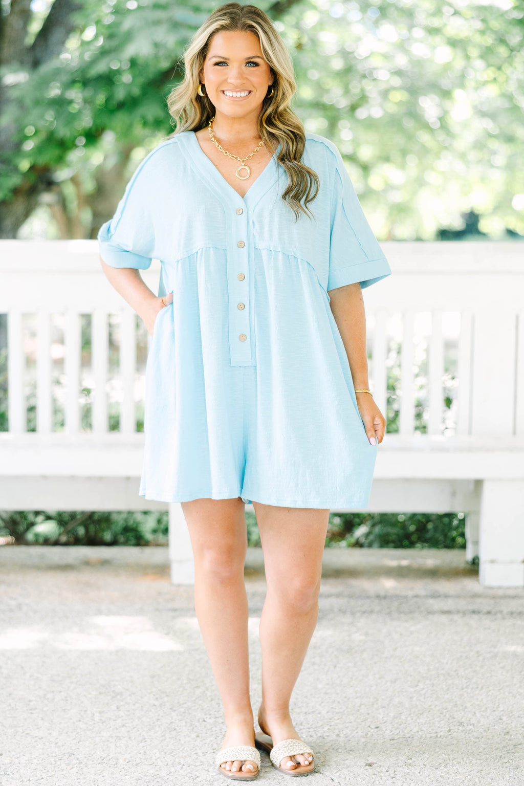 Throw On And Go Romper, Aqua