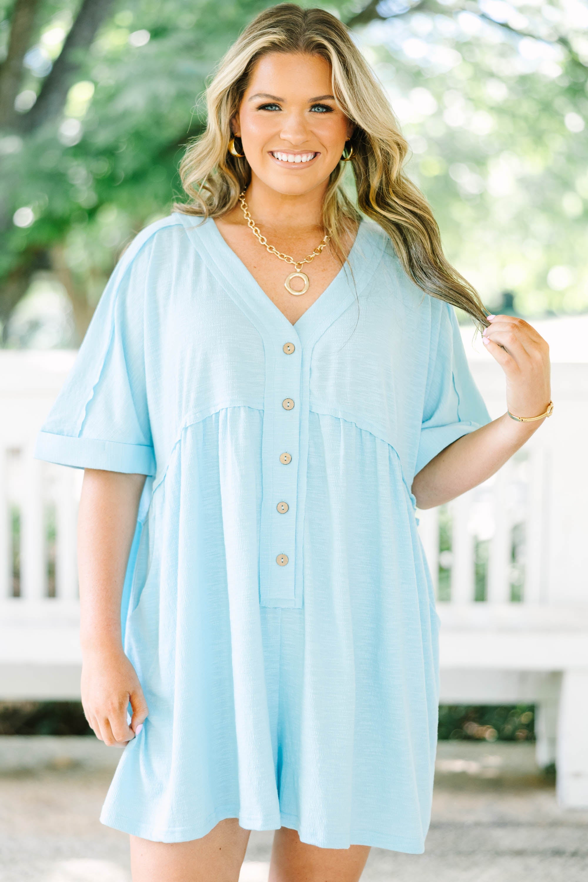 Throw On And Go Romper, Aqua