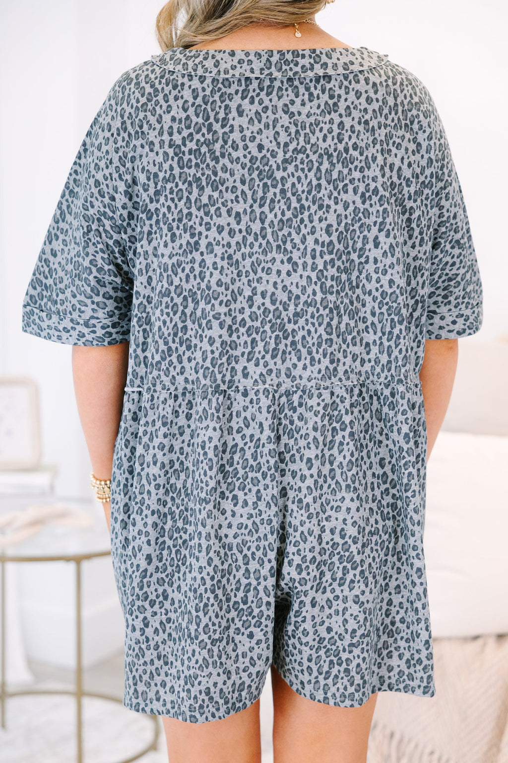 Throw On And Go Romper, Black Leopard