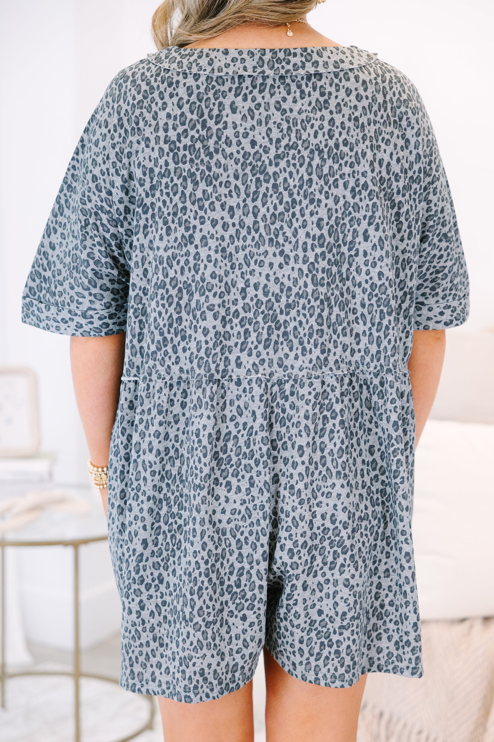 Throw On And Go Romper, Black Leopard