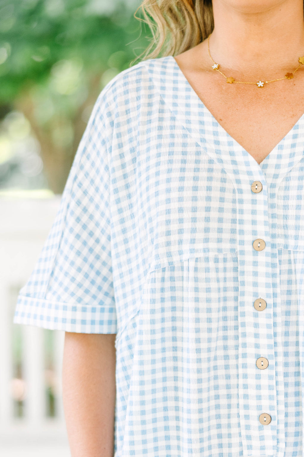 Throw On And Go Romper, Blue Gingham